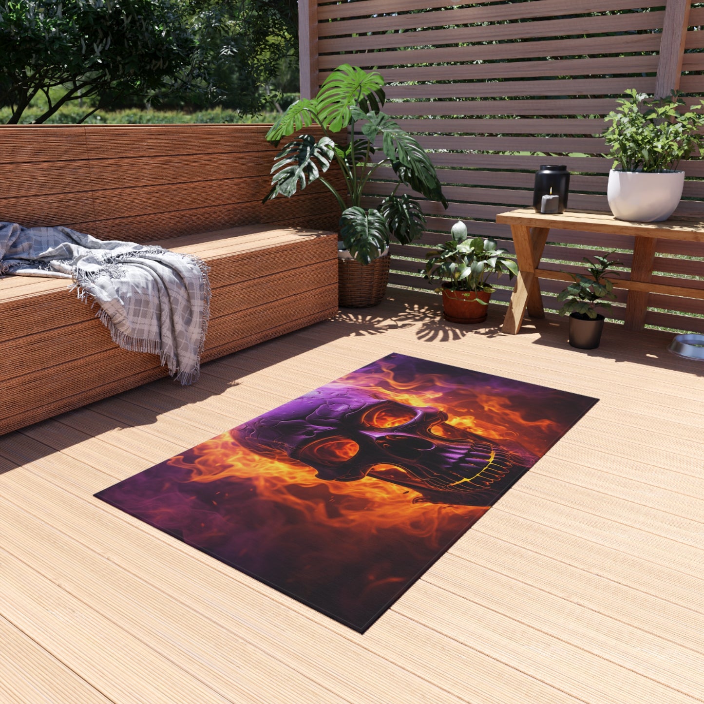 Outdoor Rug  Skull Flames 3