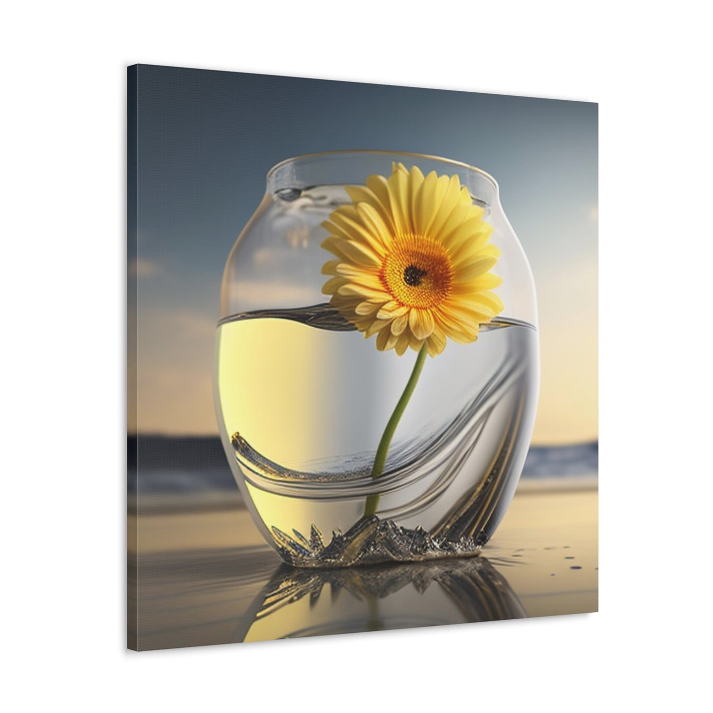 Canvas Gallery Wraps yello Gerbera glass 1
