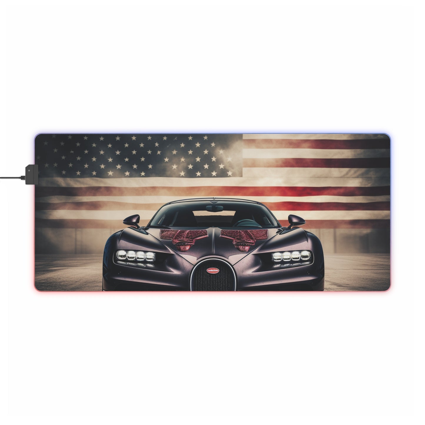 LED Gaming Mouse Pad American Flag Background Bugatti 2