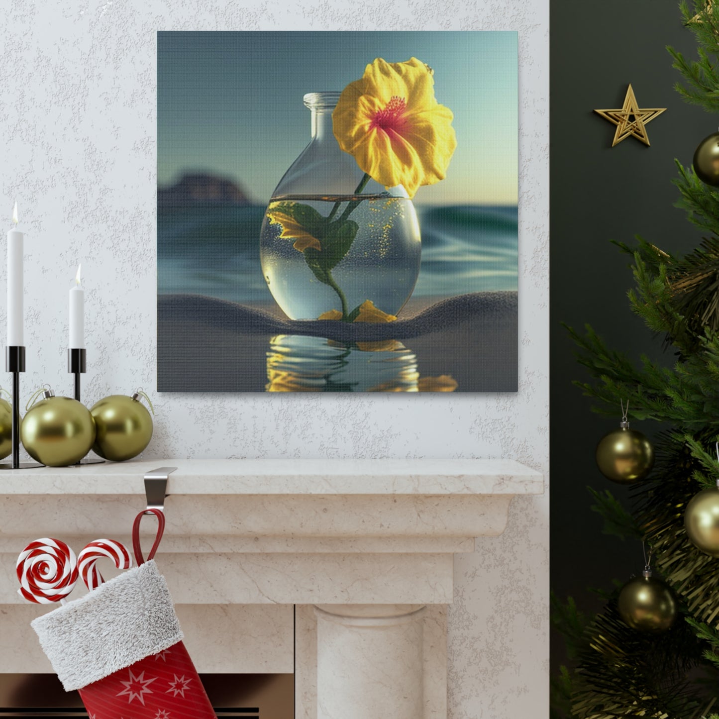 Canvas Gallery Wraps Yellow Hibiscus glass 2