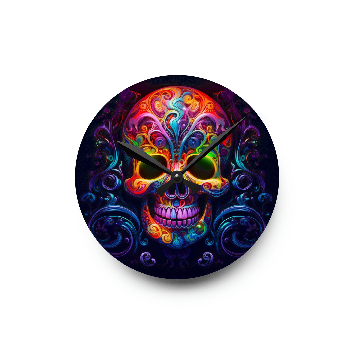 Acrylic Wall Clock Macro Skull Color 2