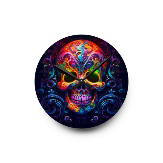 Acrylic Wall Clock Macro Skull Color 2