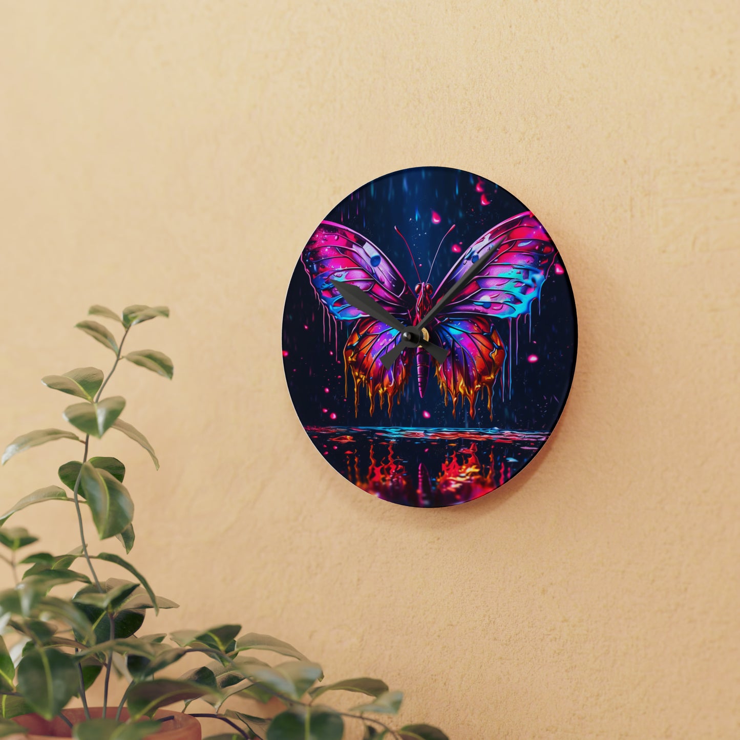 Acrylic Wall Clock Pink Butterfly Flair 2