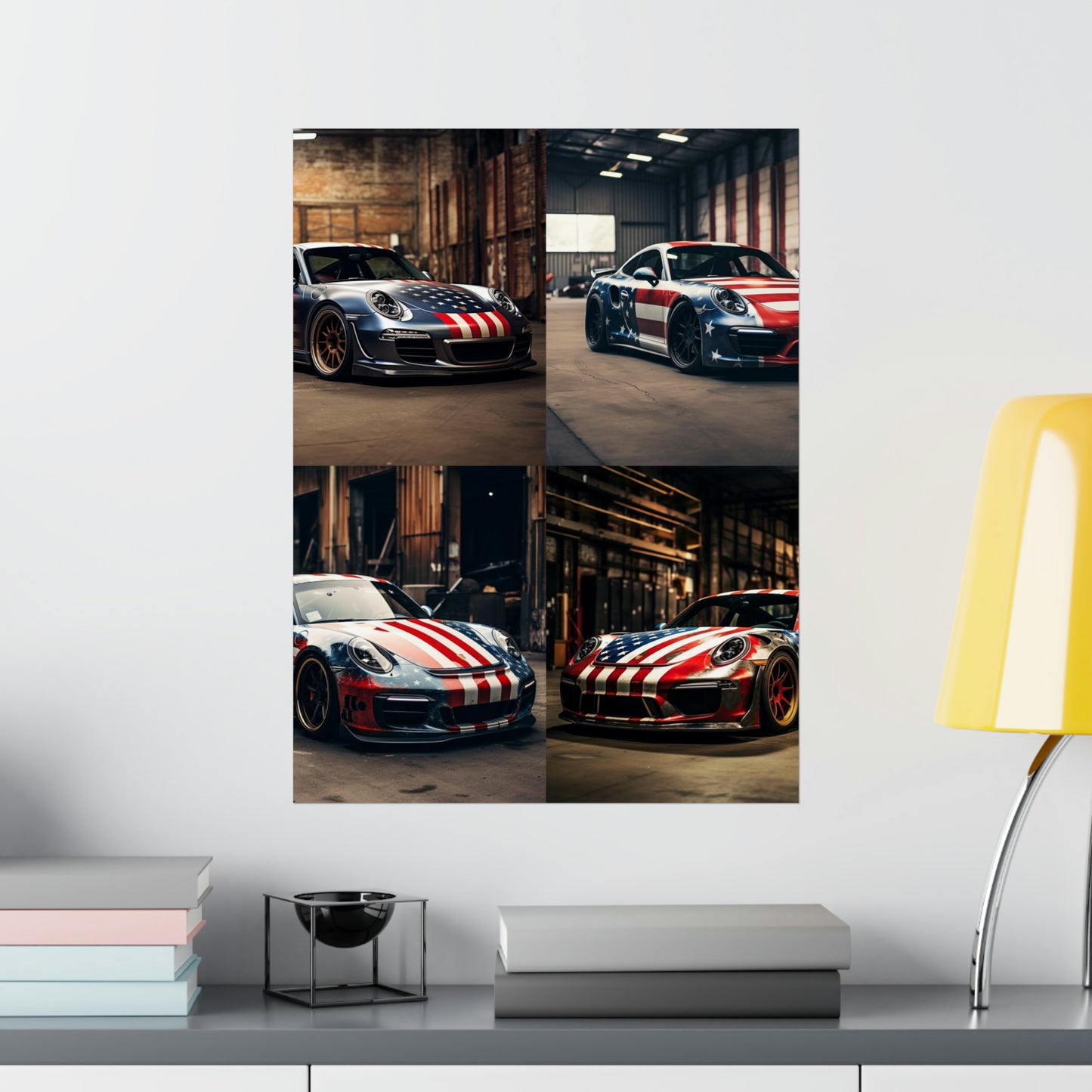 Premium Matte Vertical Posters American Flag Porsche 5