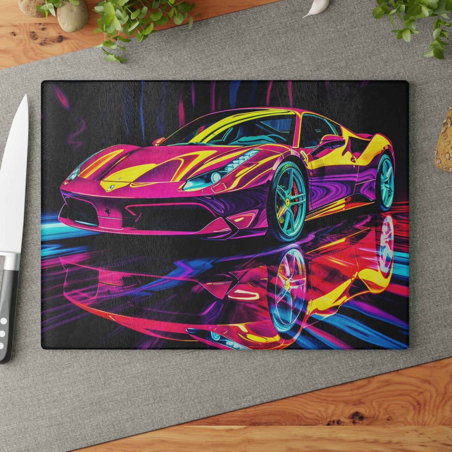 Glass Cutting Board Pink Ferrari Macro 2