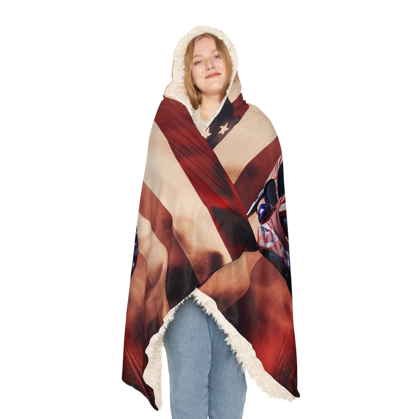 Snuggle Hooded Blanket Abstract American Flag Background Bugatti 2