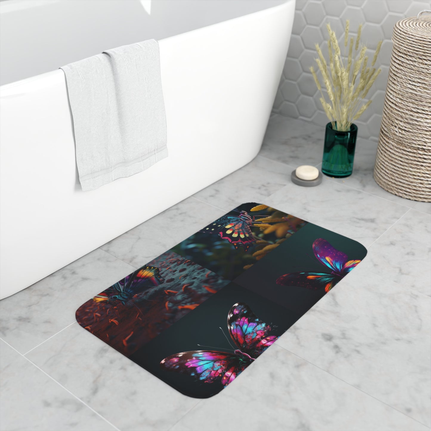 Memory Foam Bath Mat Hyper Colorful Butterfly Macro 5