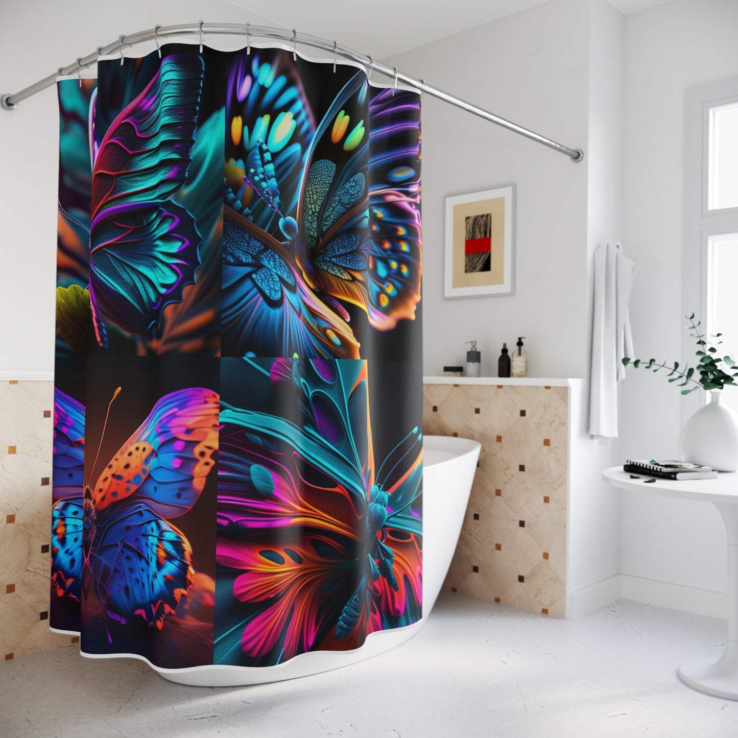 Polyester Shower Curtain Neon Butterfly Macro 5