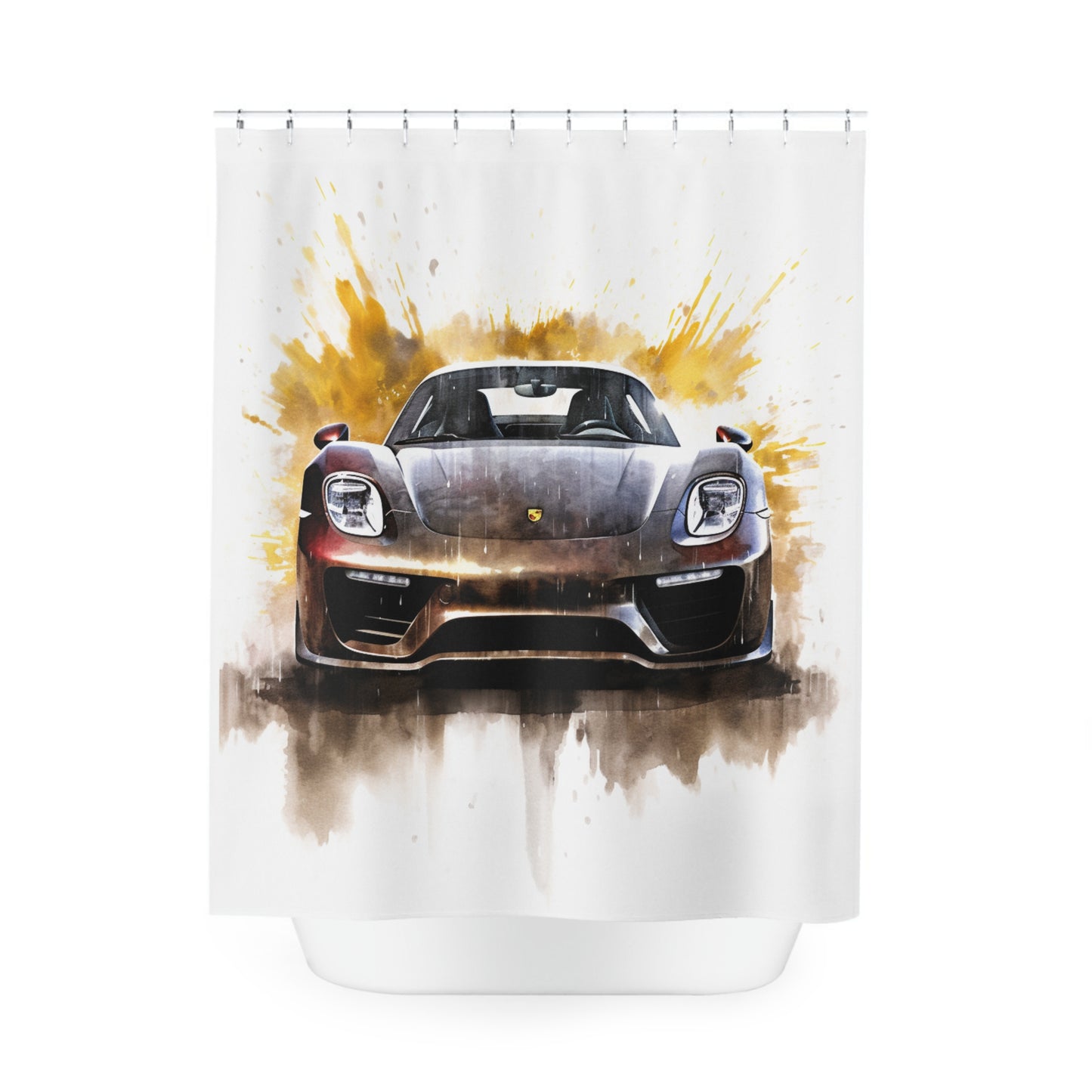 Polyester Shower Curtain 918 Spyder white background driving fast with water splashing 1