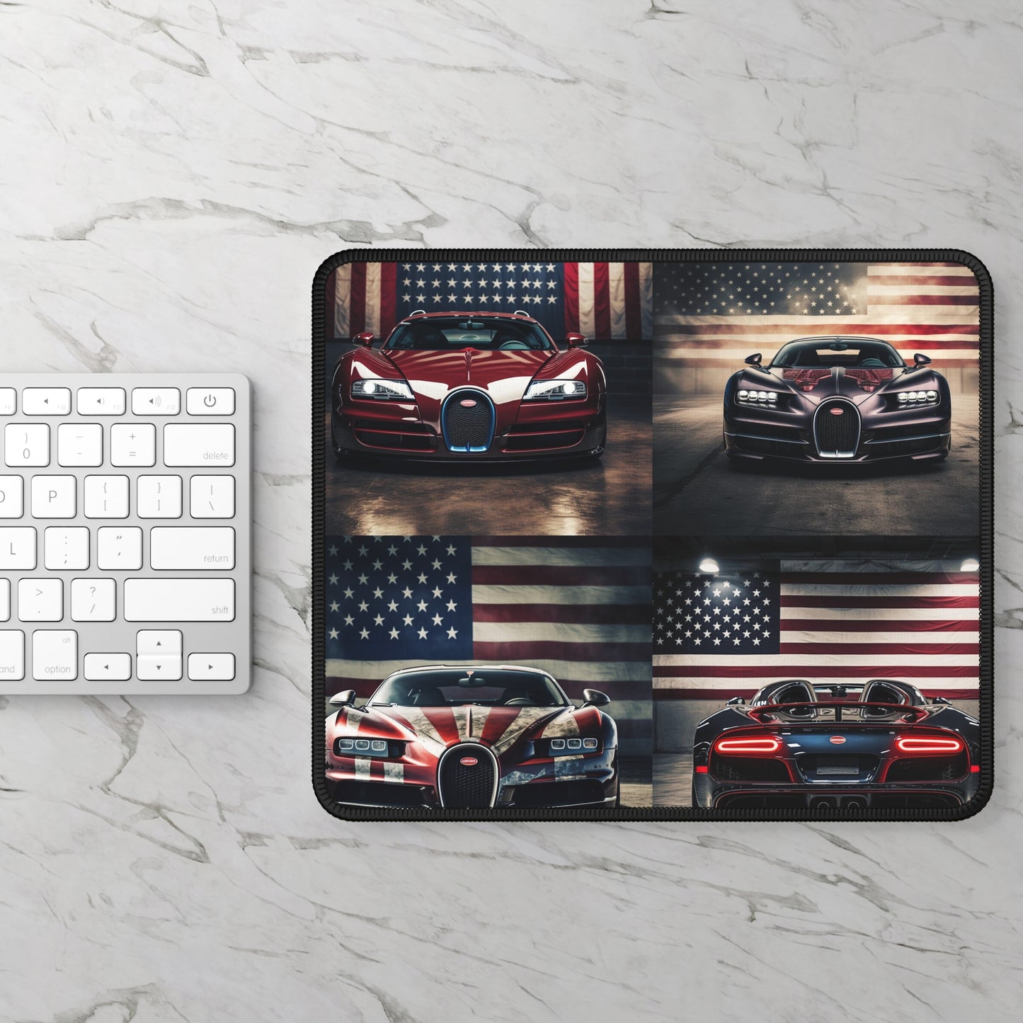 Gaming Mouse Pad  American Flag Background Bugatti 5