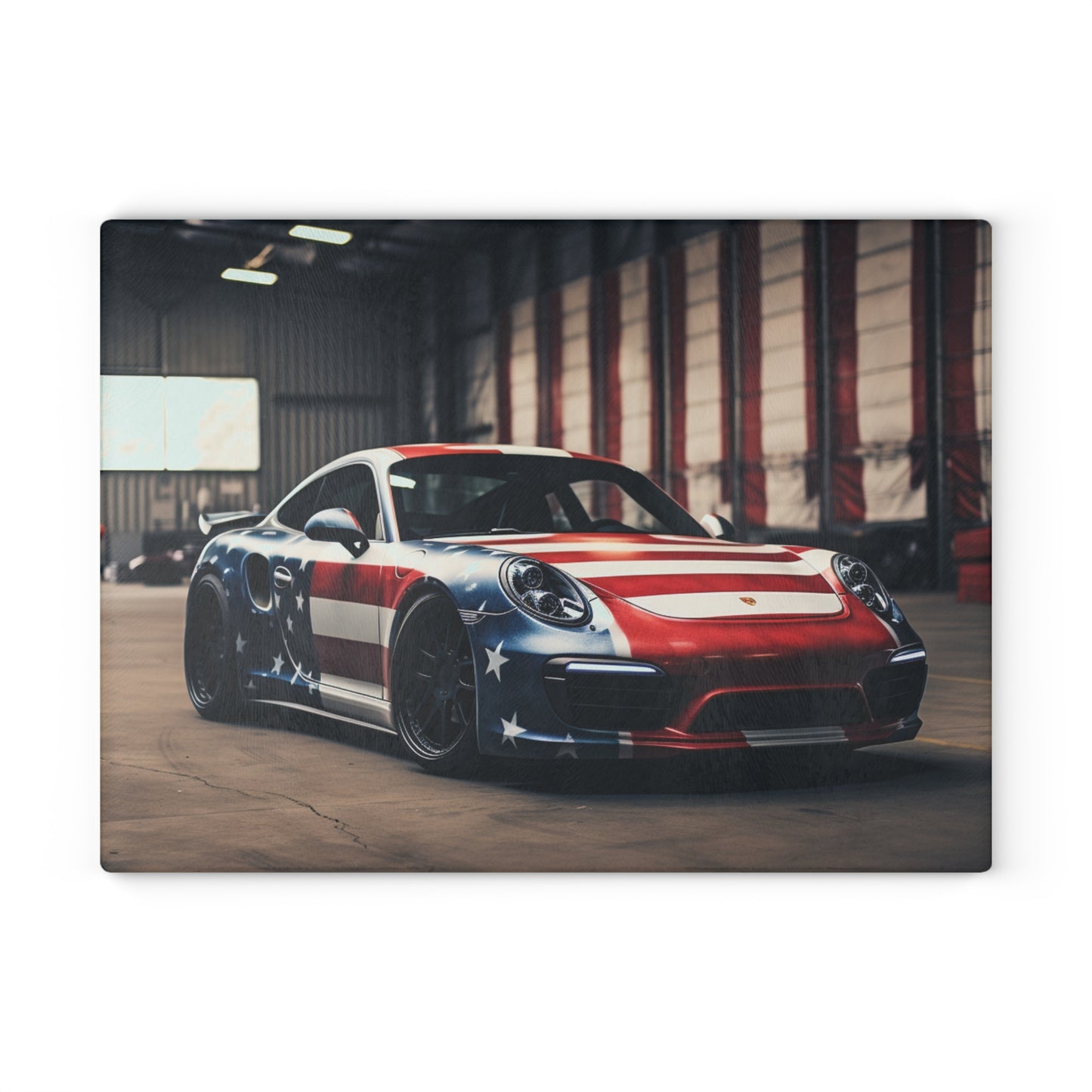 Glass Cutting Board American Flag Porsche 2