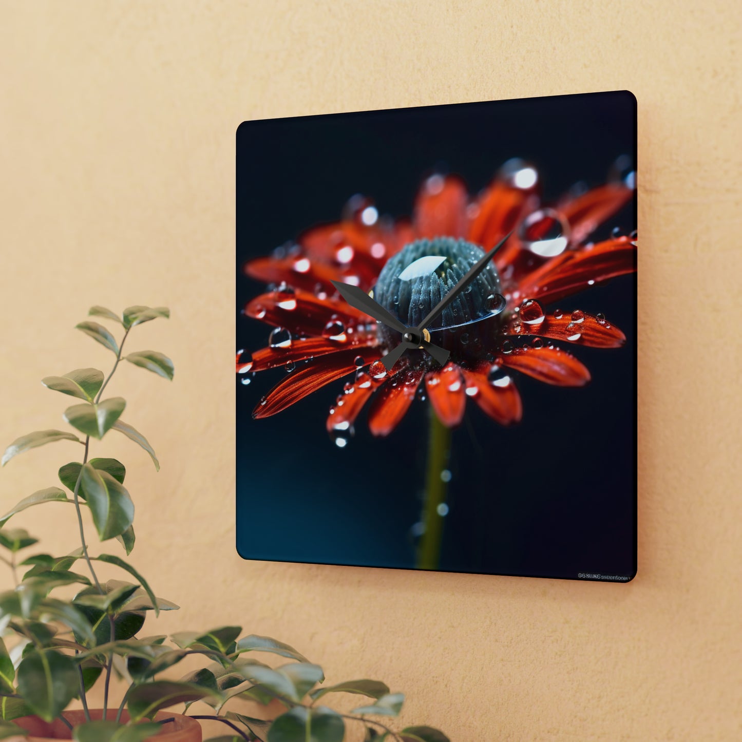 Acrylic Wall Clock Water drop Macro Flower 1