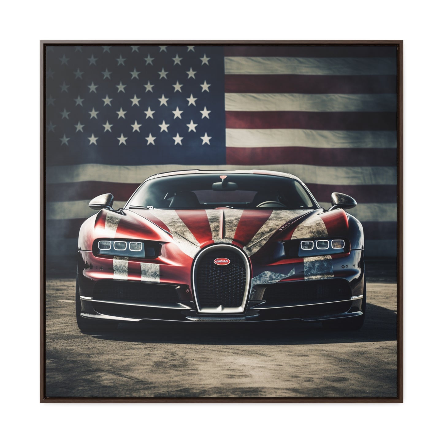 Gallery Canvas Wraps, Square Frame American Flag Background Bugatti 3