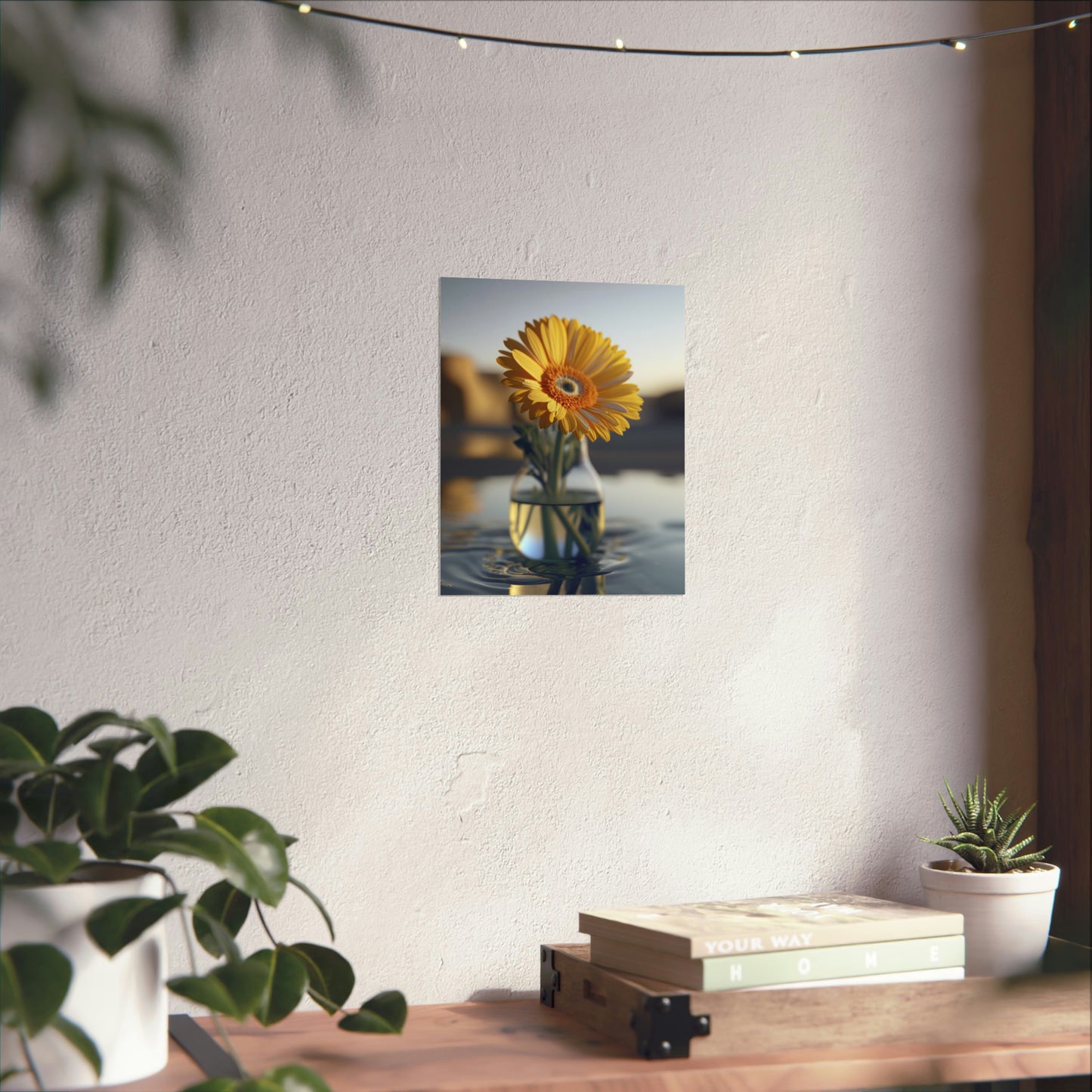 Premium Matte Vertical Posters yello Gerbera glass 4