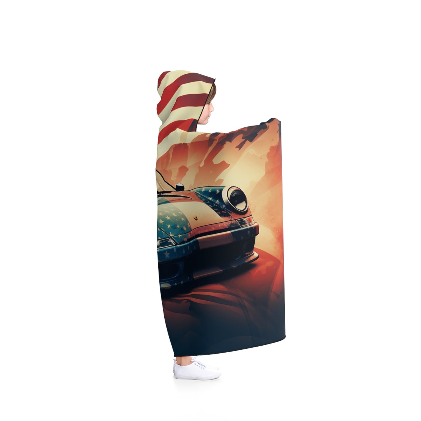 Hooded Blanket Abstract American Flag Background Porsche 4