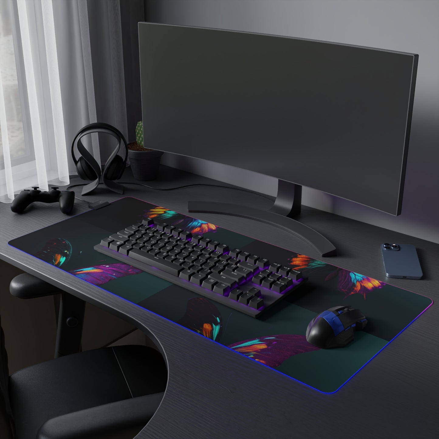 LED Gaming Mouse Pad Hyper Colorful Butterfly Purple 5