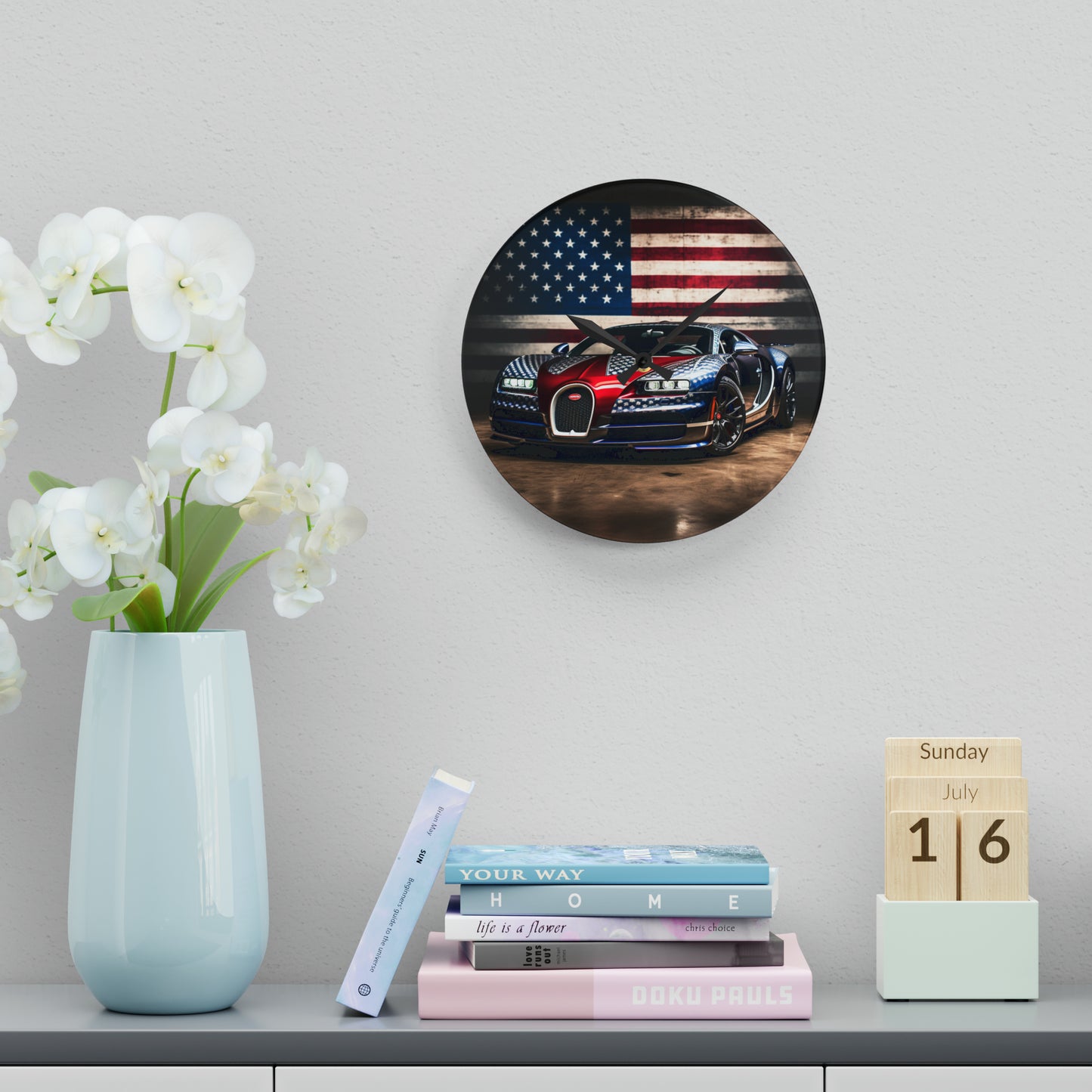 Acrylic Wall Clock Bugatti American Flag 1