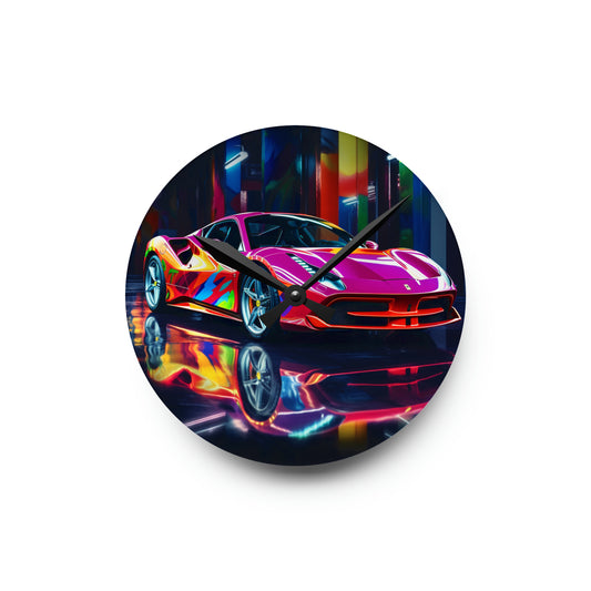 Acrylic Wall Clock Pink Macro Ferrari 1