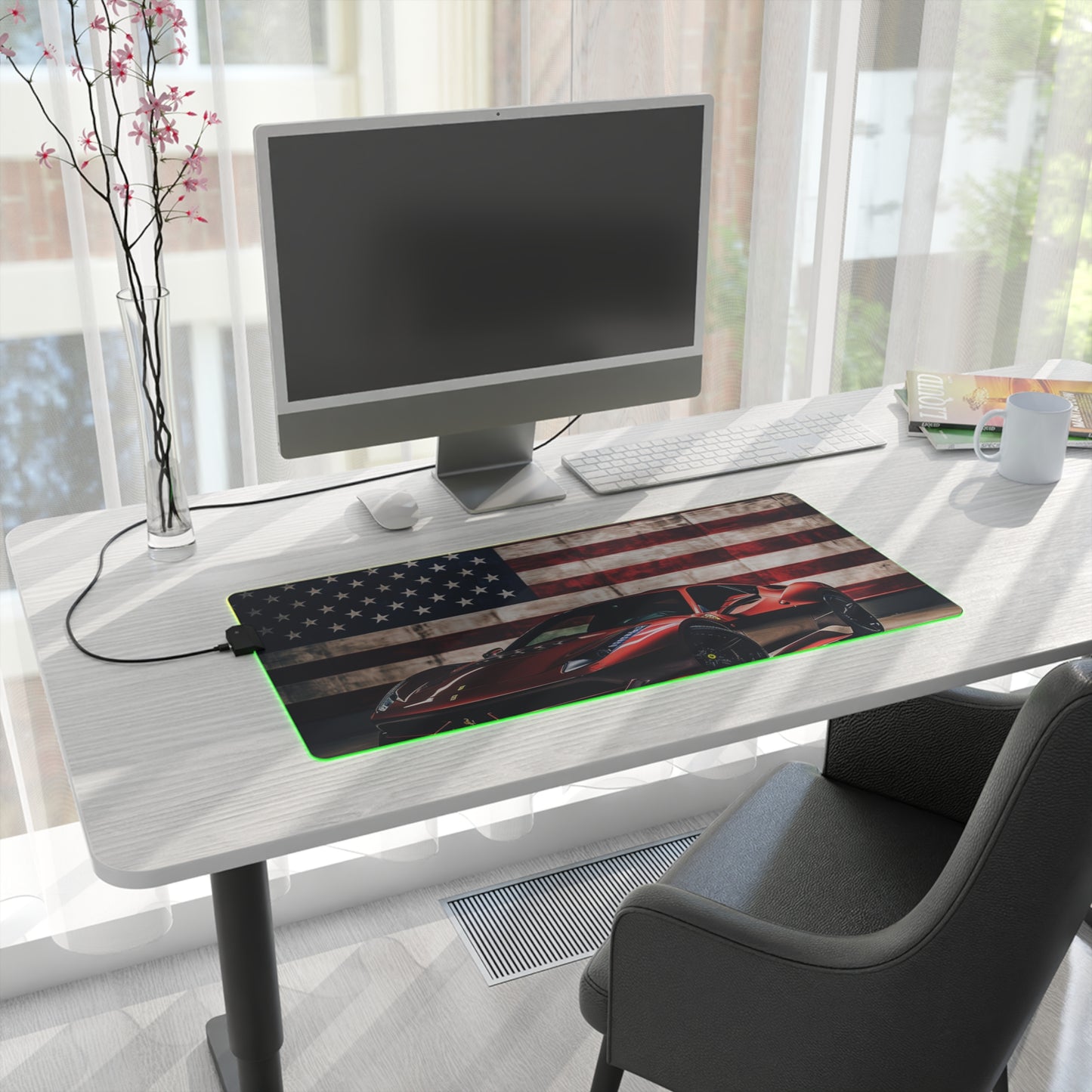 LED Gaming Mouse Pad American Flag Background Ferrari 4