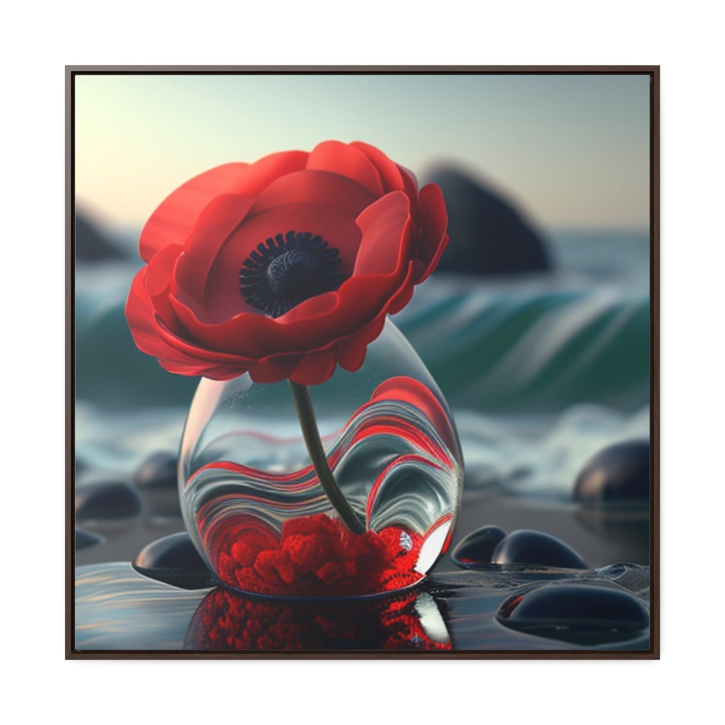 Gallery Canvas Wraps, Square Frame Red Anemone in a Vase 1