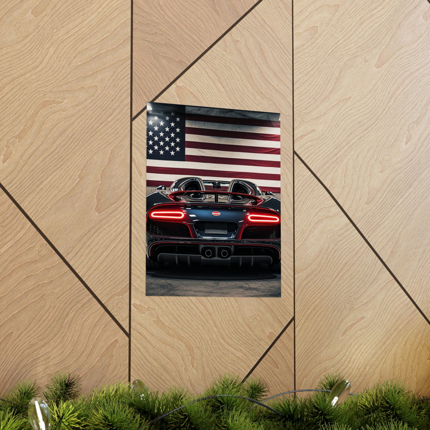 Premium Matte Vertical Posters American Flag Background Bugatti 4