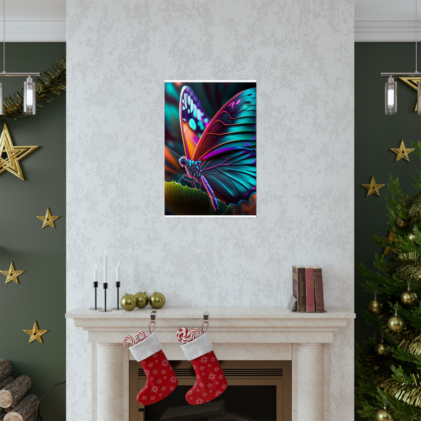 Premium Matte Vertical Posters Neon Butterfly Macro 1