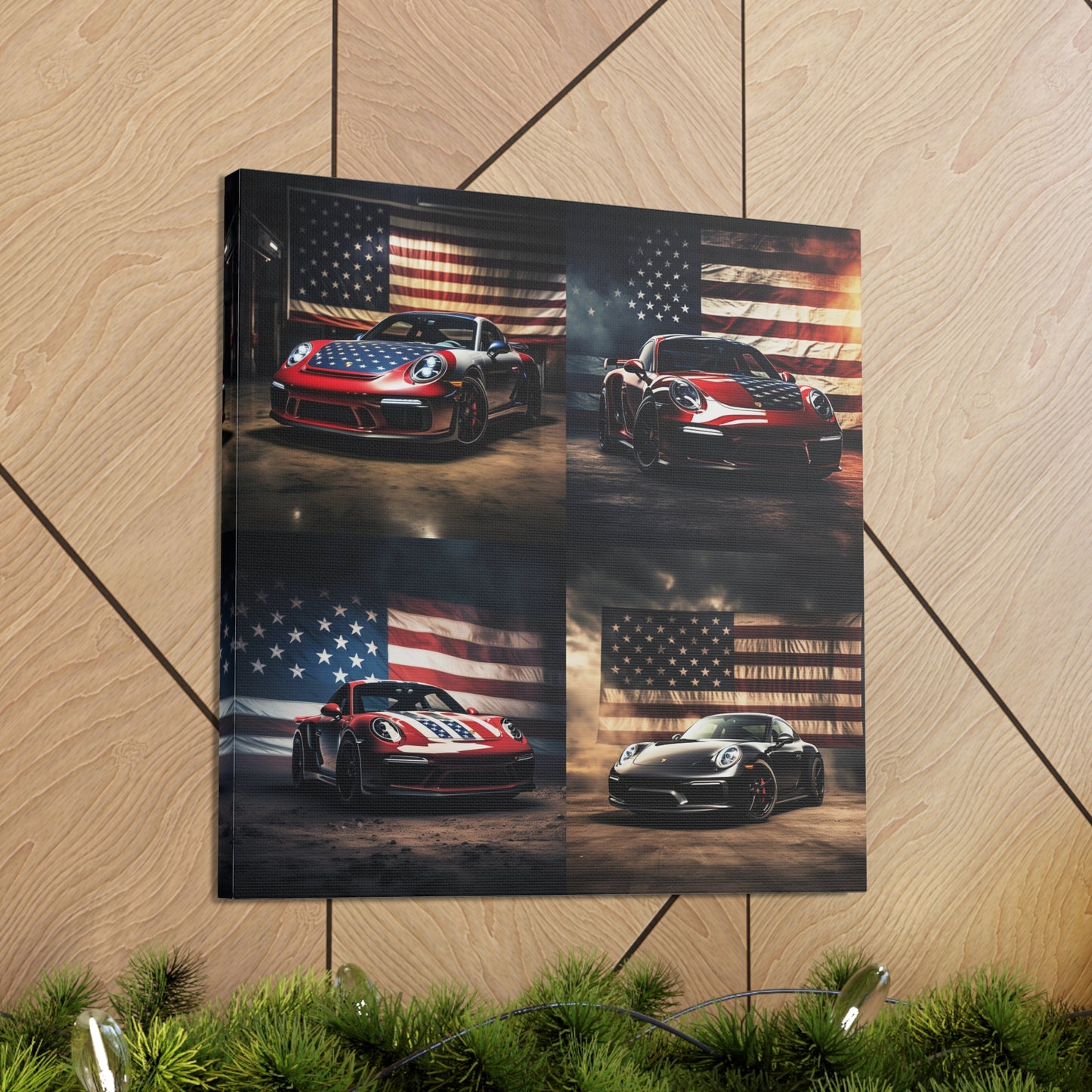 Canvas Gallery Wraps American Flag Background Porsche 5