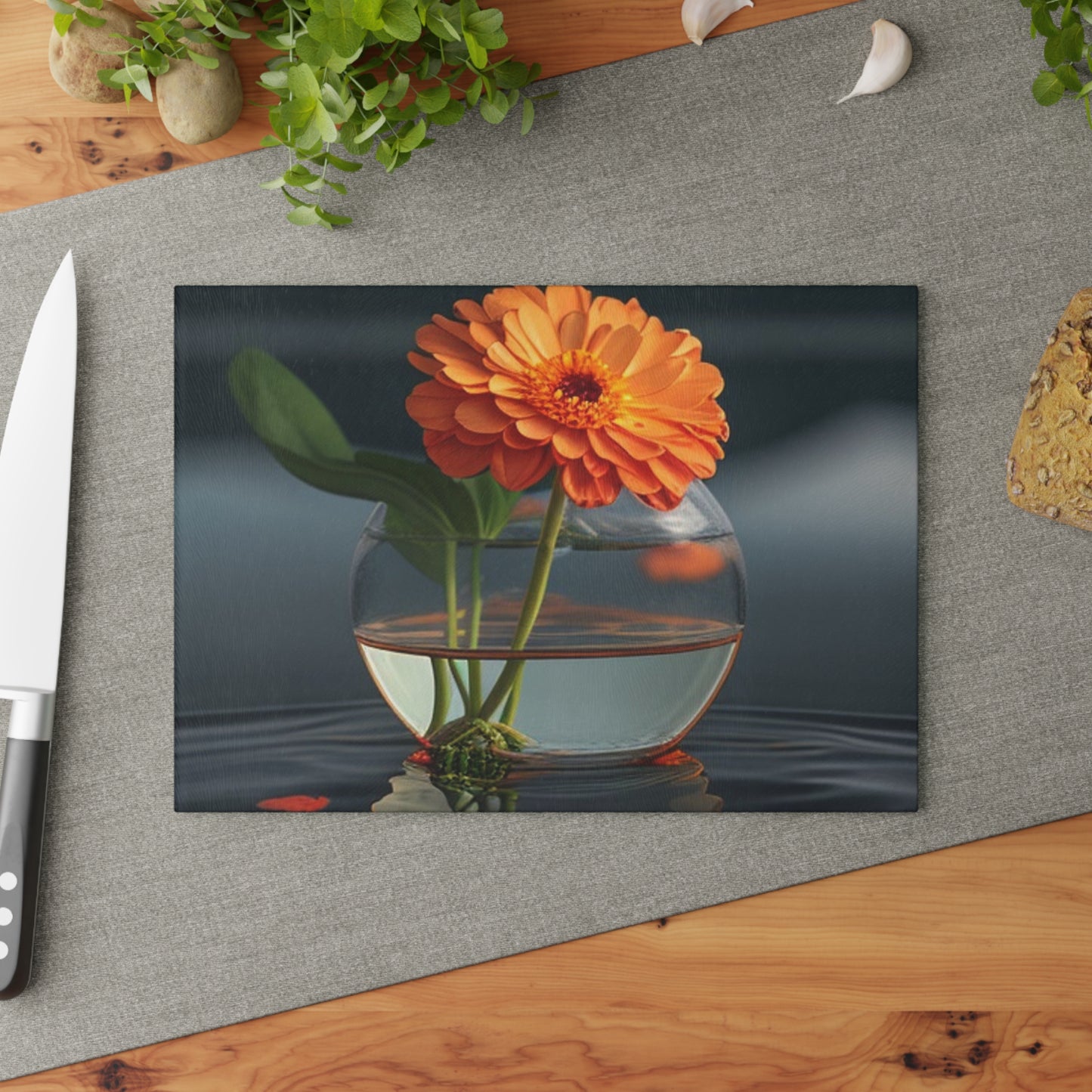 Glass Cutting Board Orange Zinnia 2