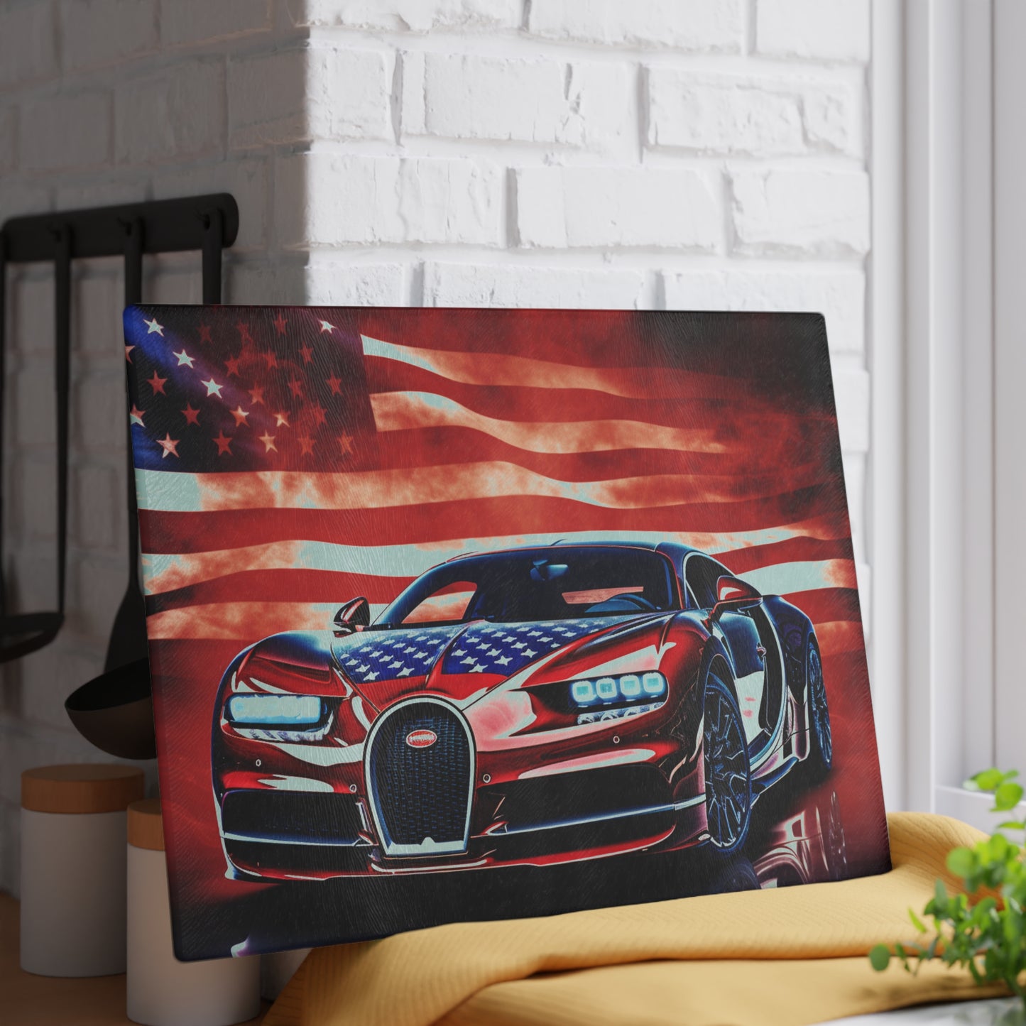 Glass Cutting Board Abstract American Flag Background Bugatti 3