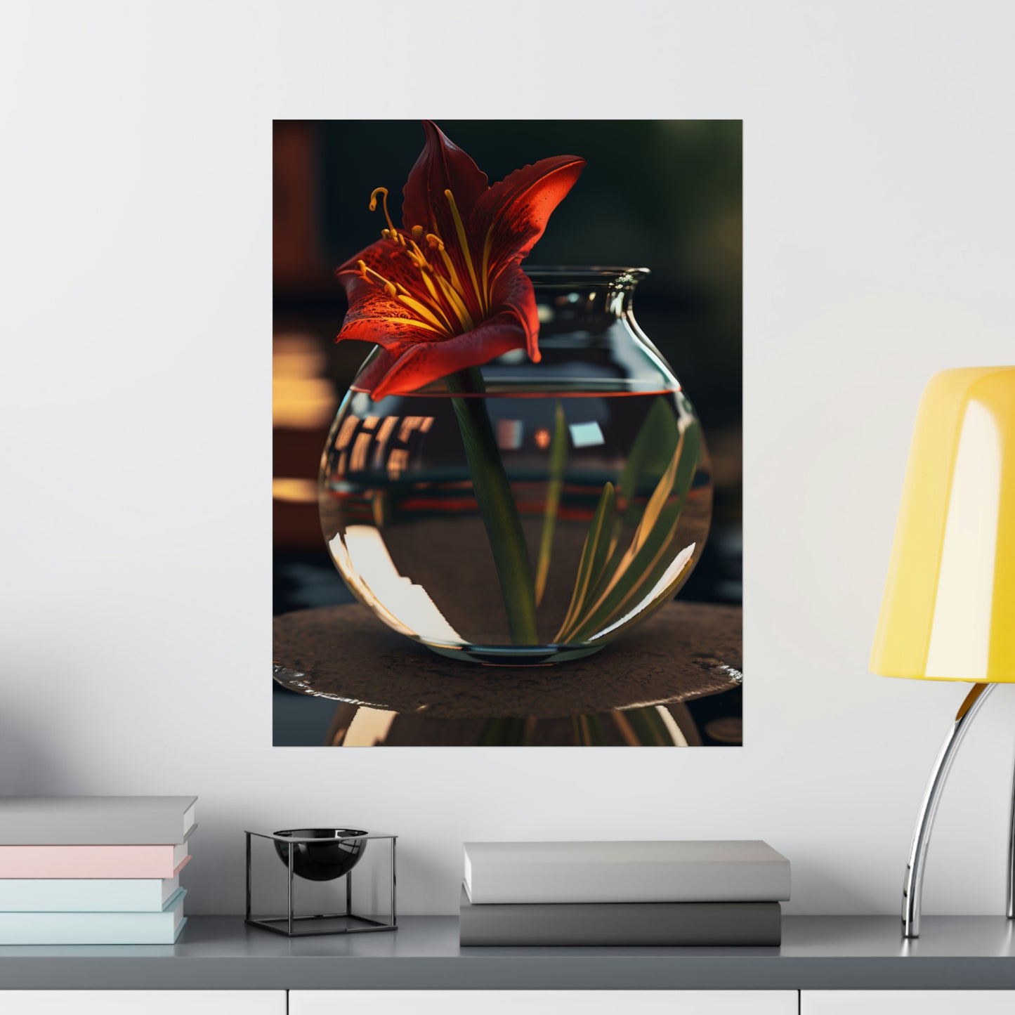 Premium Matte Vertical Posters Red Lily in a Glass vase 2