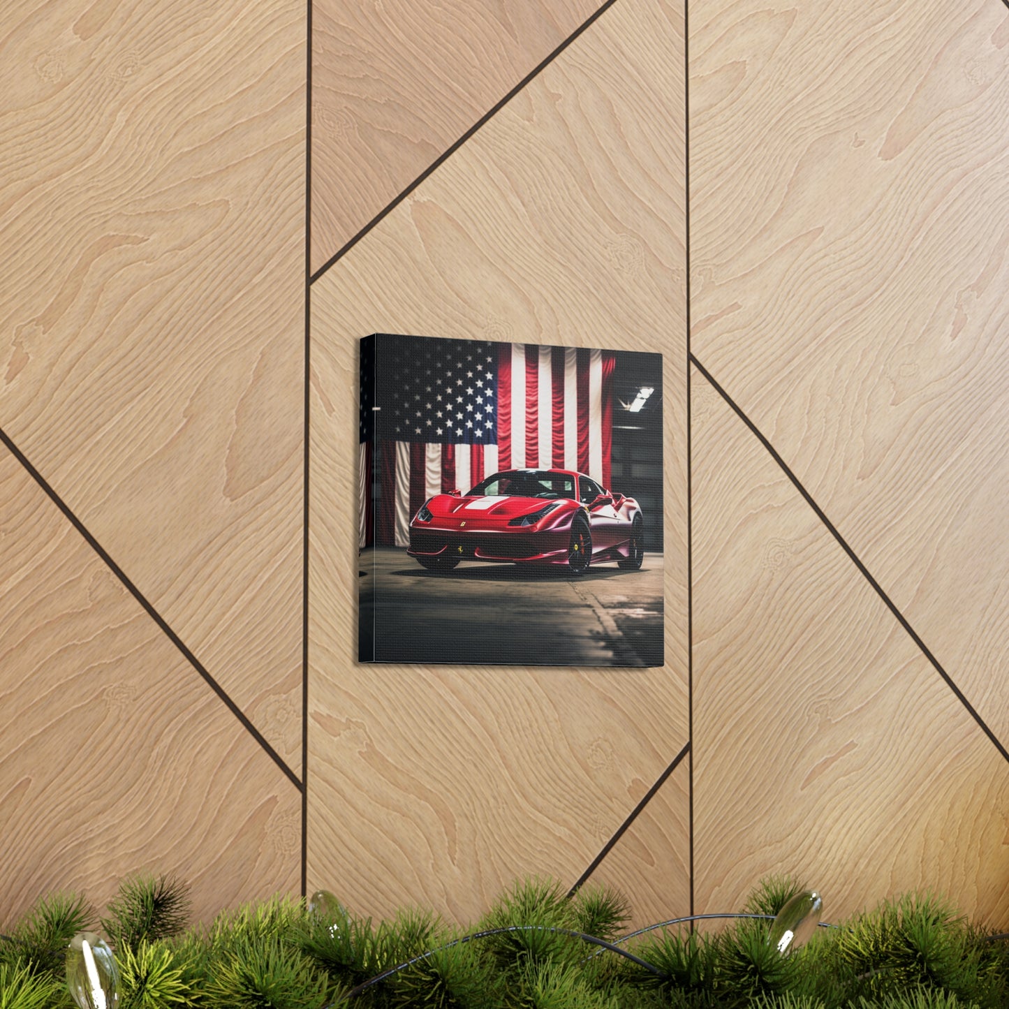 Canvas Gallery Wraps American Flag Background Ferrari 3