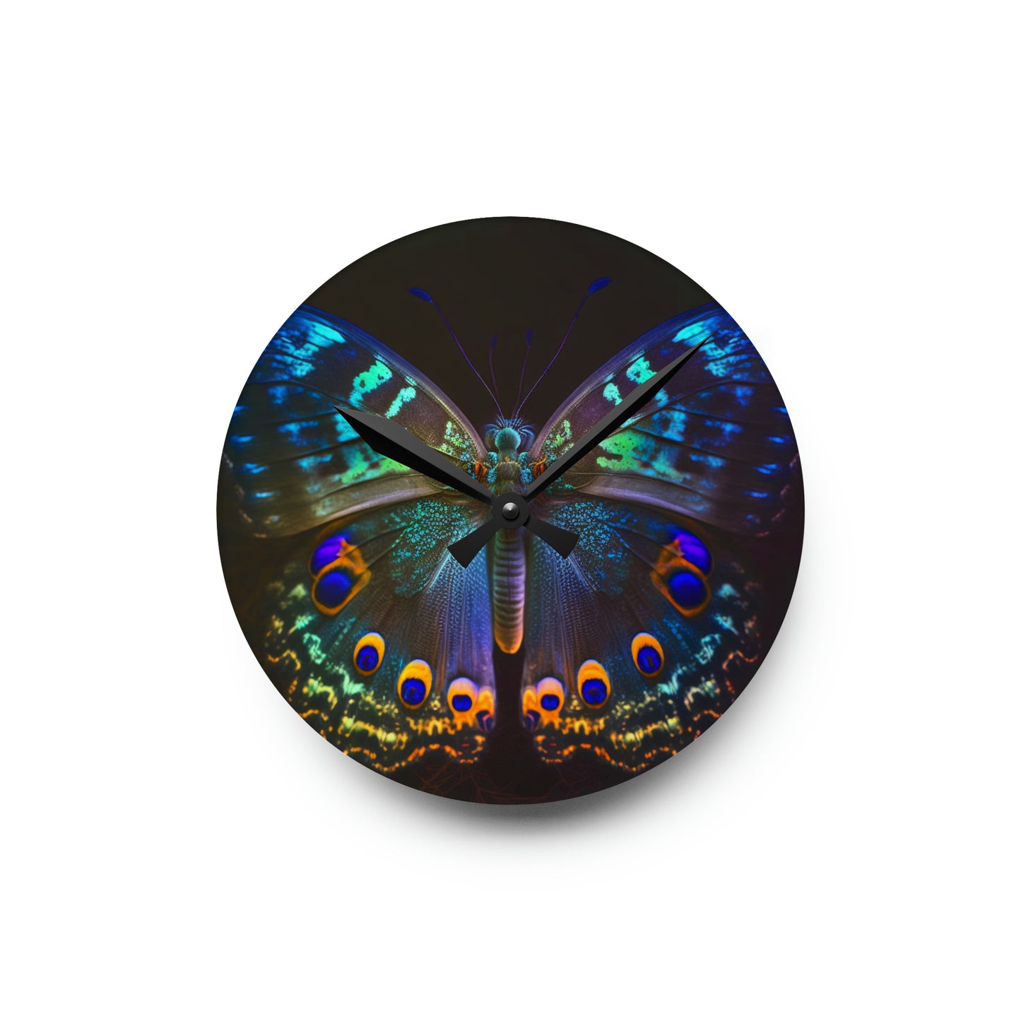 Acrylic Wall Clock Neon Hue Butterfly 3