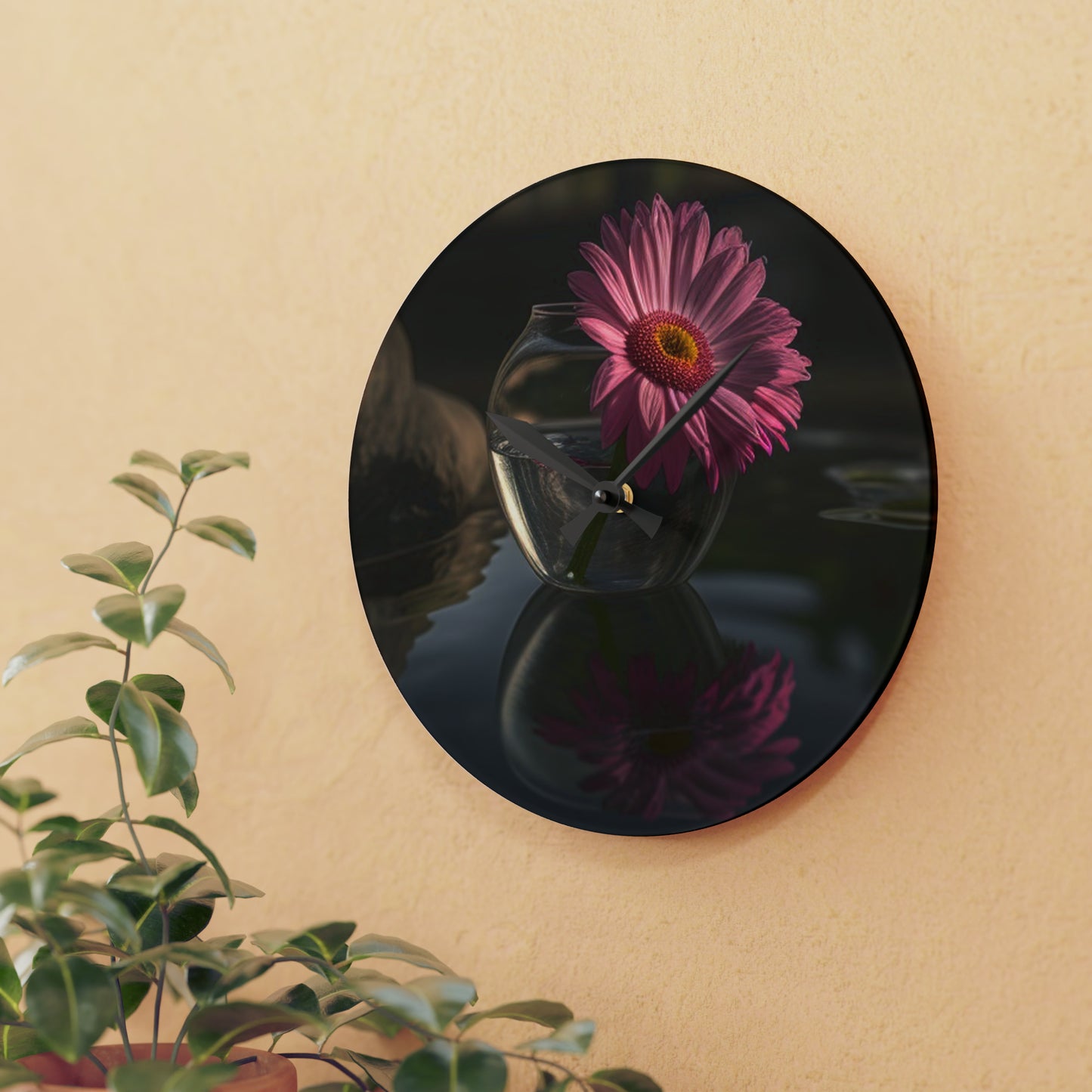 Acrylic Wall Clock Pink Daisy 2