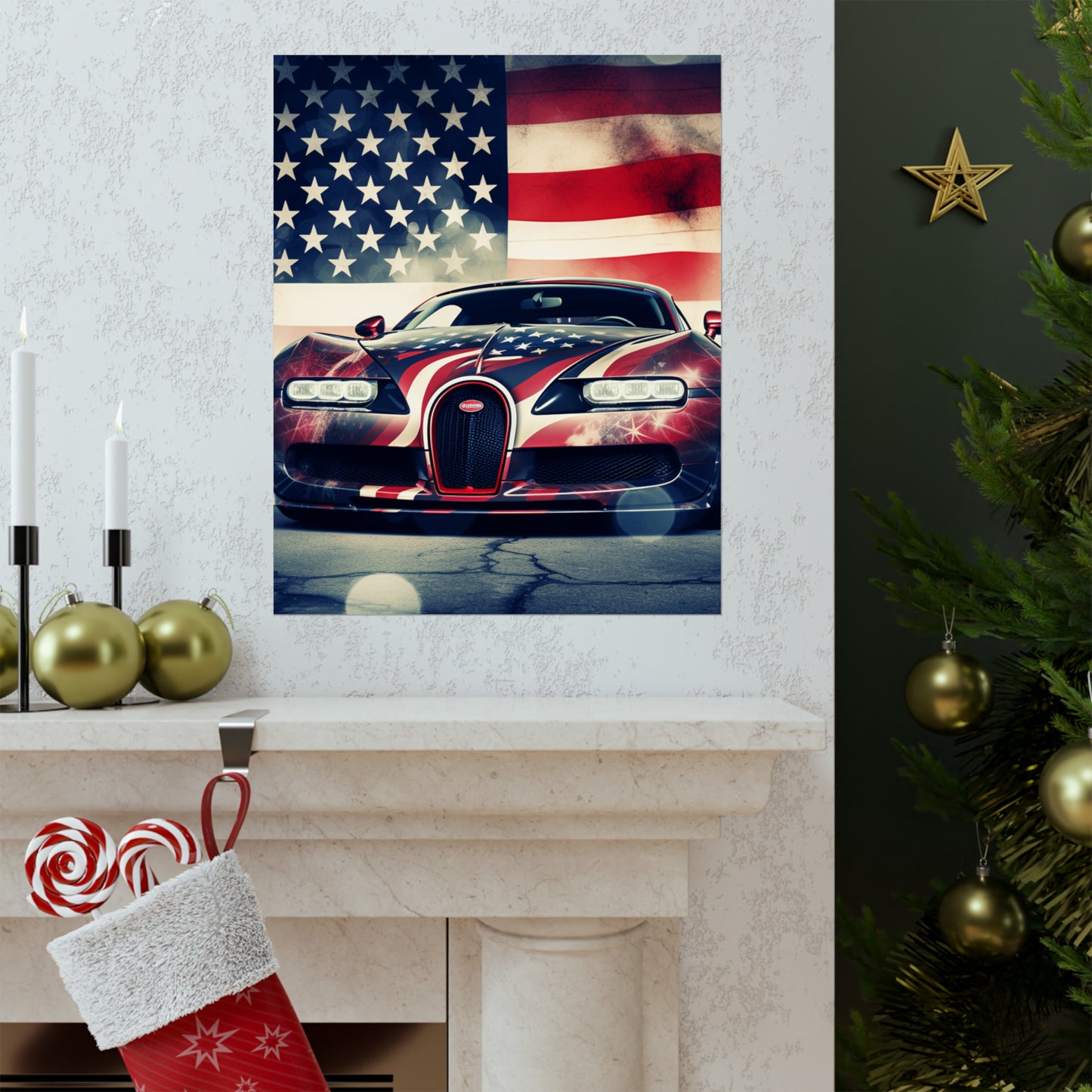 Premium Matte Vertical Posters Abstract American Flag Background Bugatti 1