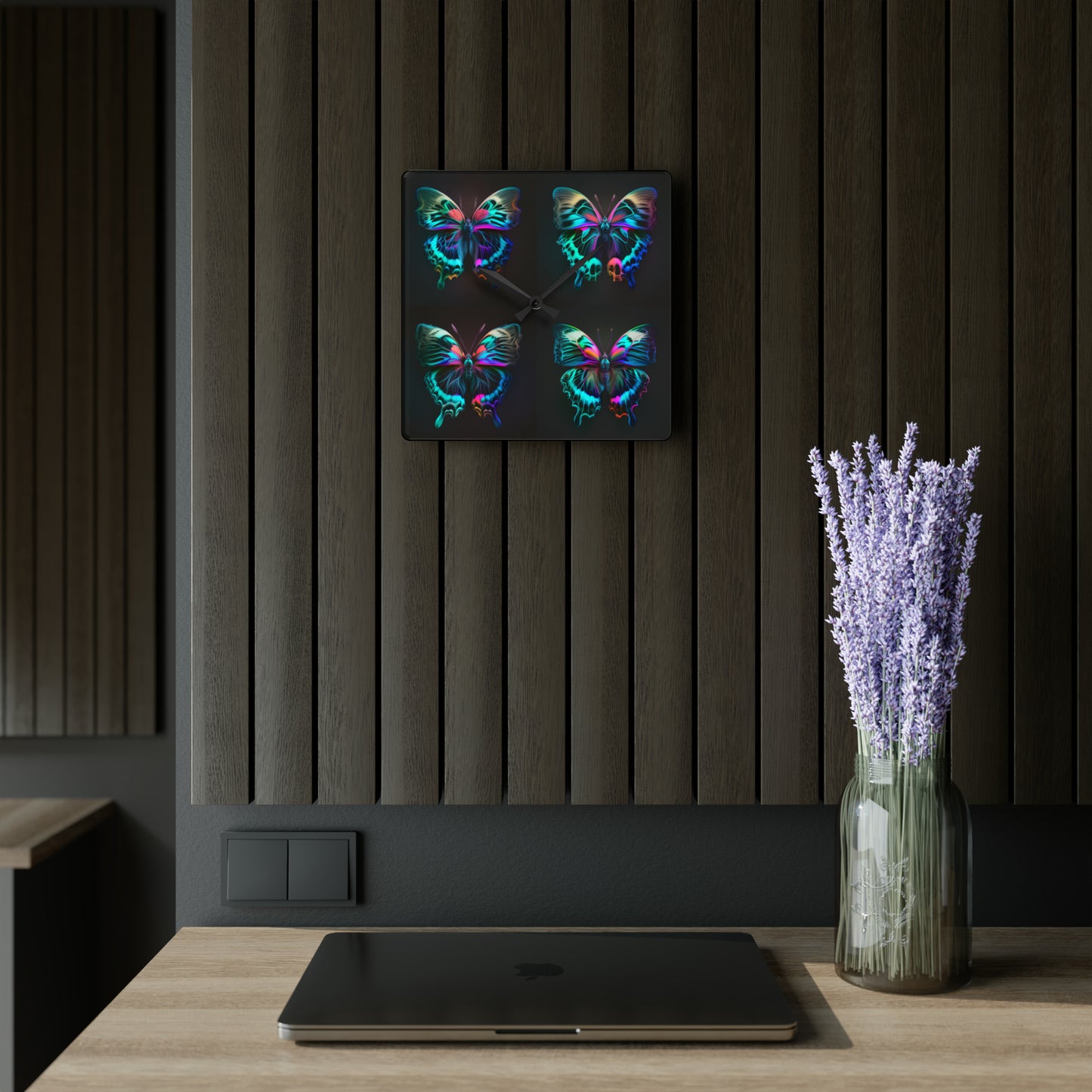 Acrylic Wall Clock Neon Butterfly Fusion 5