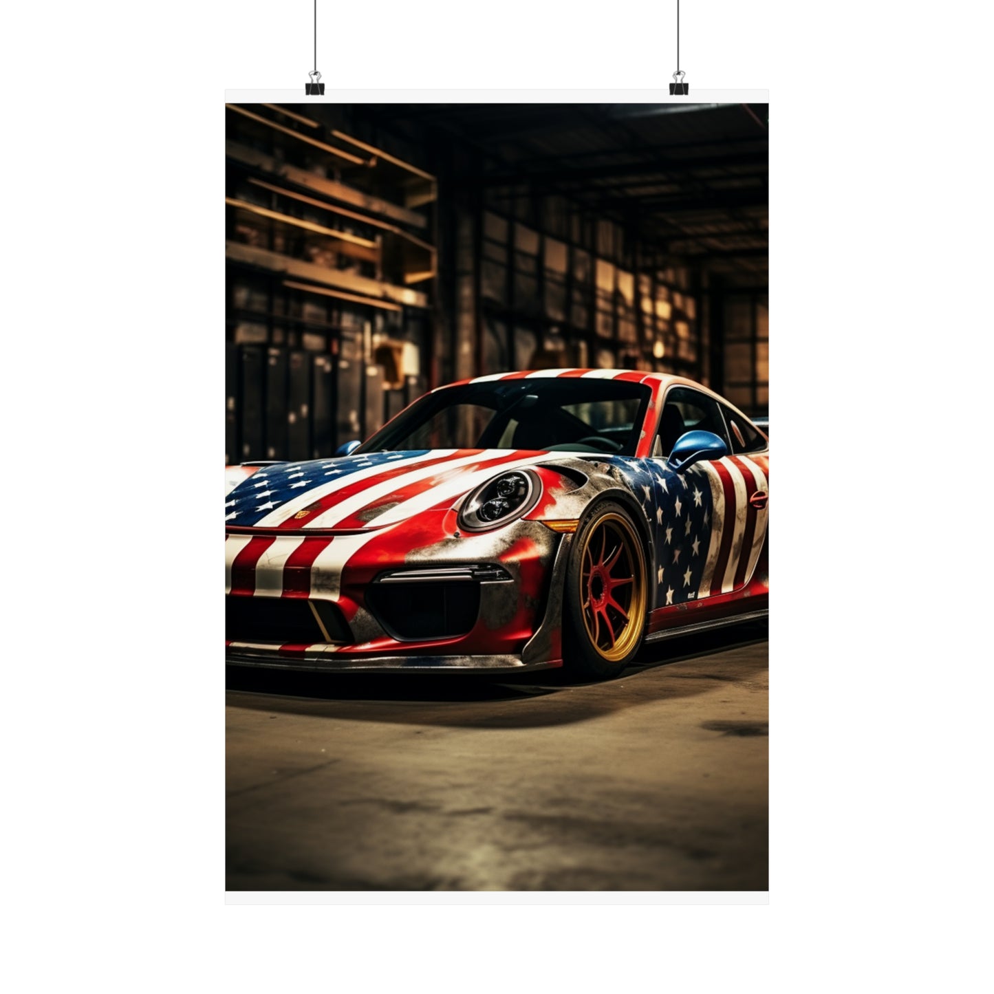 Premium Matte Vertical Posters American Flag Porsche 4