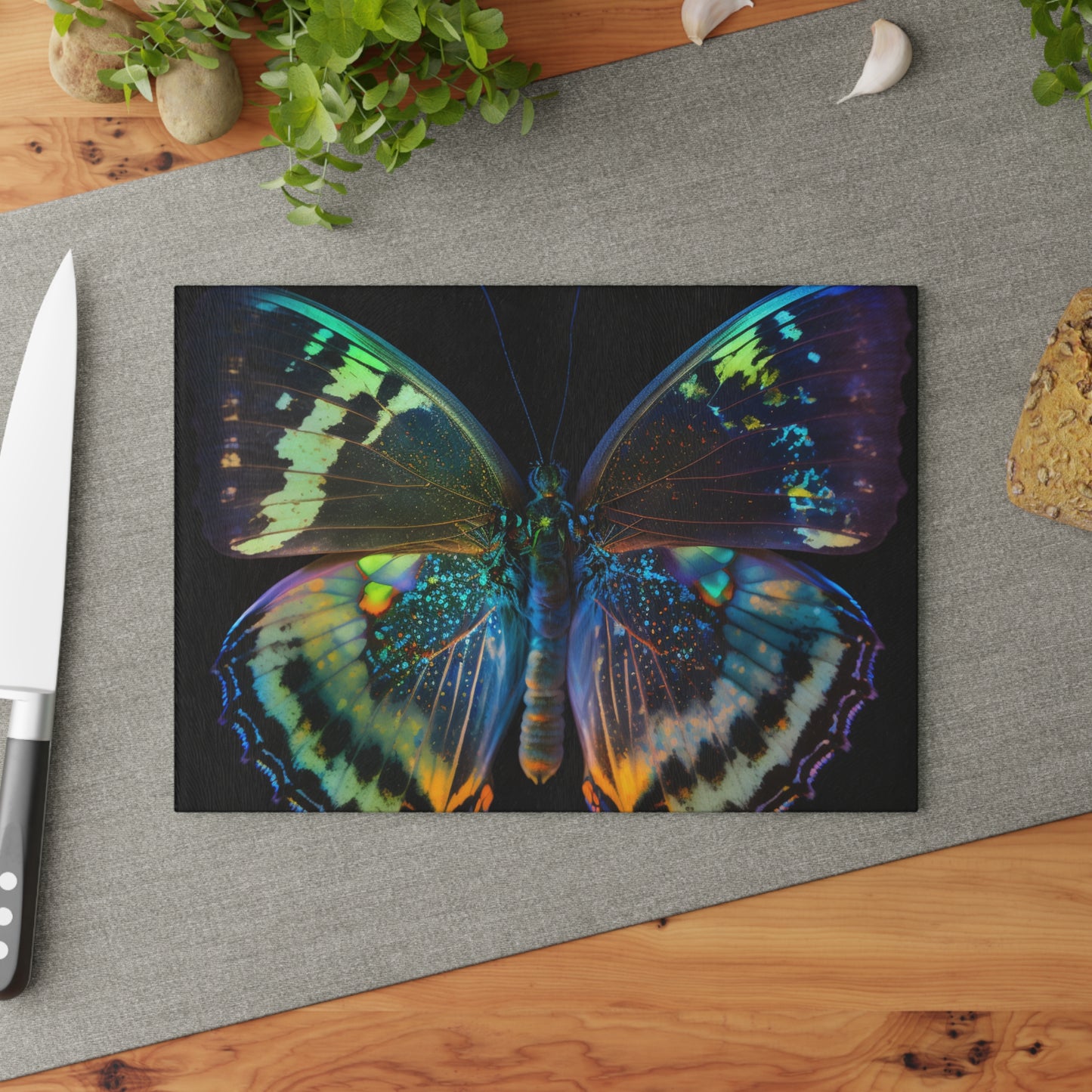 Glass Cutting Board Neon Butterfly Flair 4