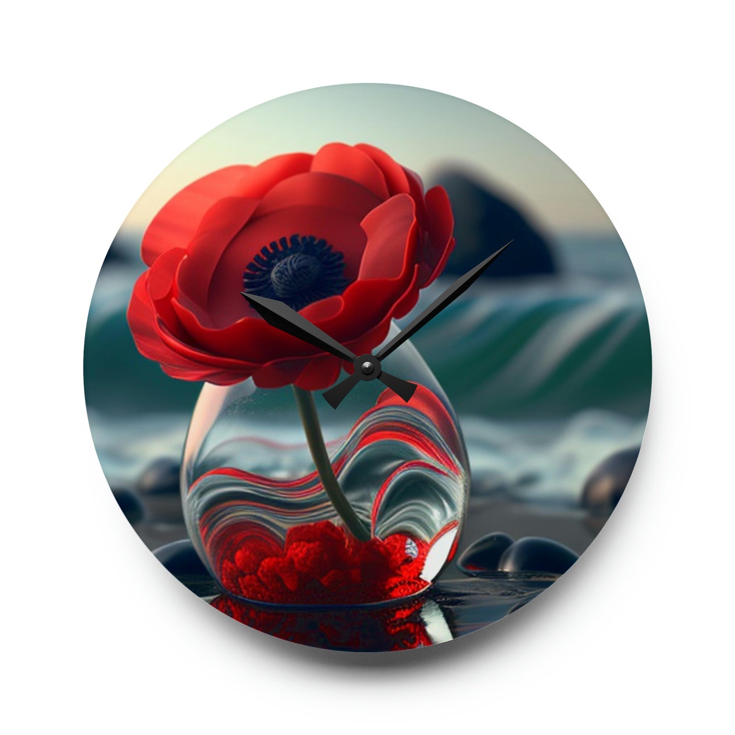 Acrylic Wall Clock Red Anemone in a Vase 1