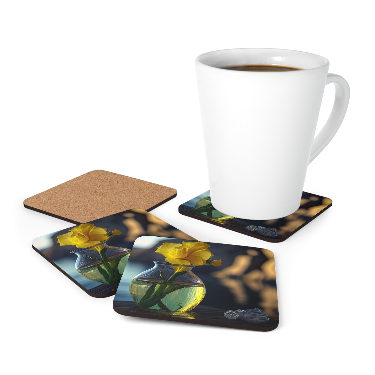 Corkwood Coaster Set Yellow Gladiolus glass 3