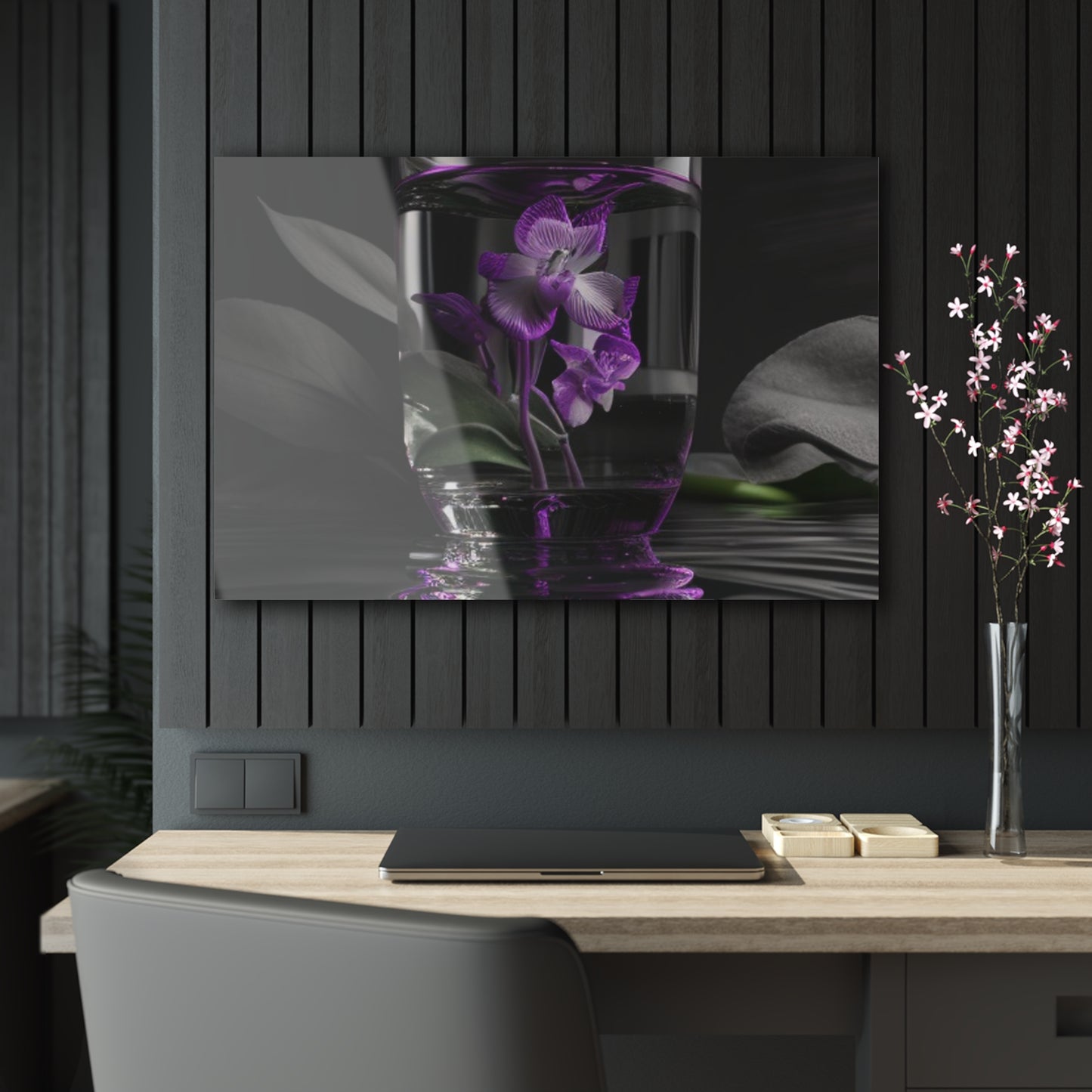 Acrylic Prints Purple Orchid Glass vase 1