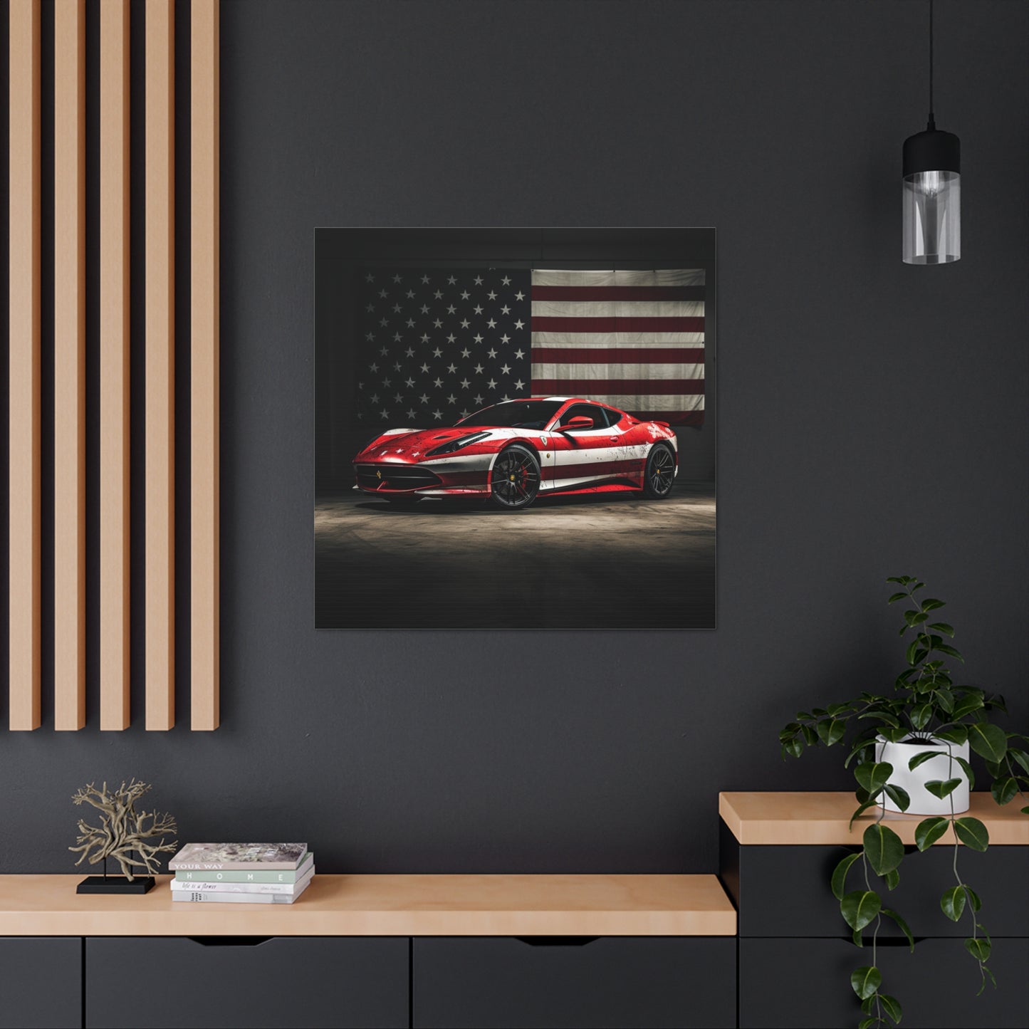 Canvas Gallery Wraps American Flag Background Ferrari 1