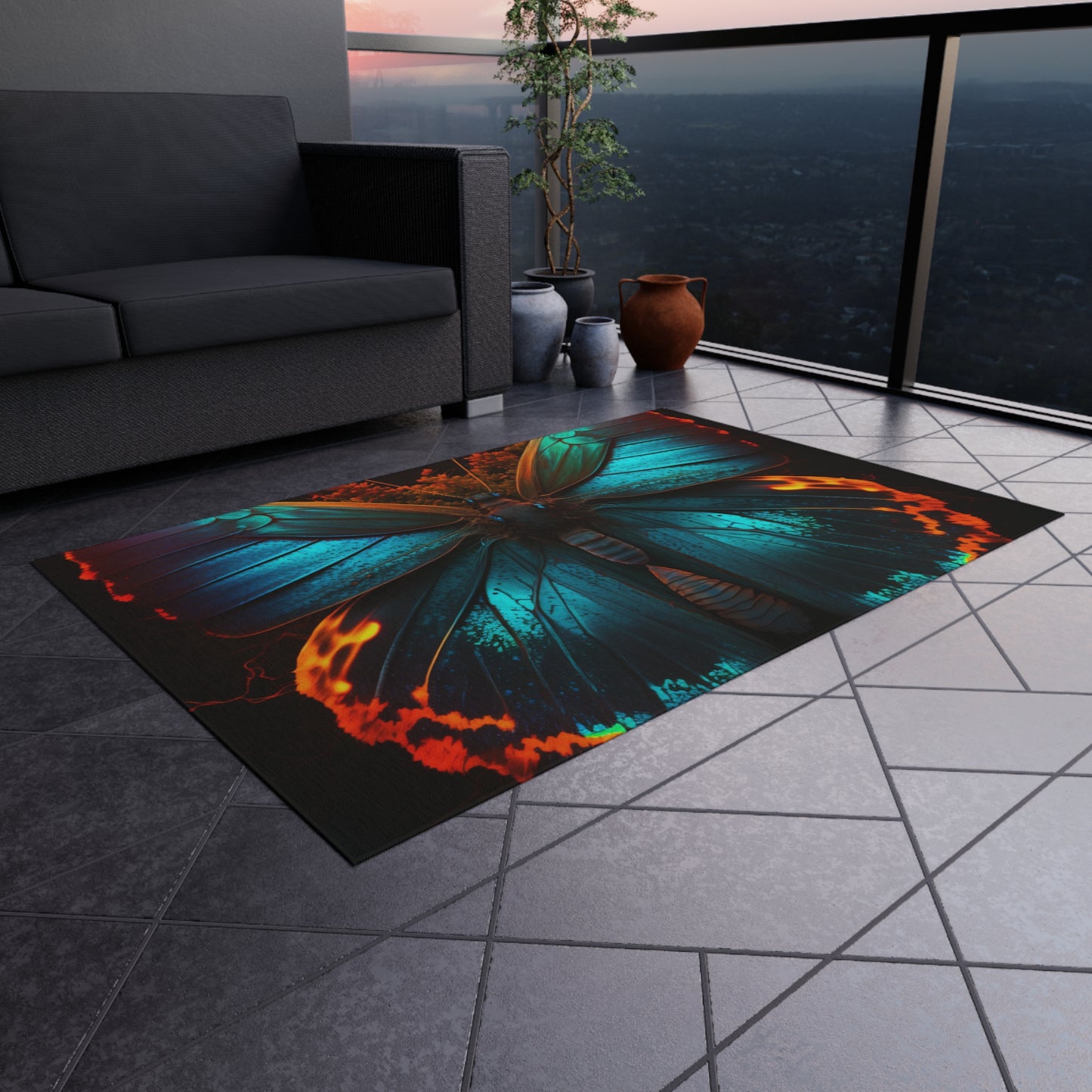 Outdoor Rug  Neon Butterfly Flair 3