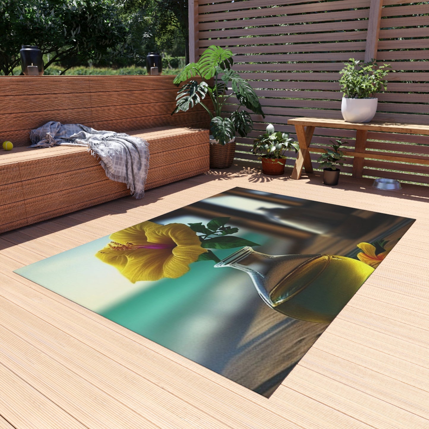 Outdoor Rug  Yellow Hibiscus Wood 1