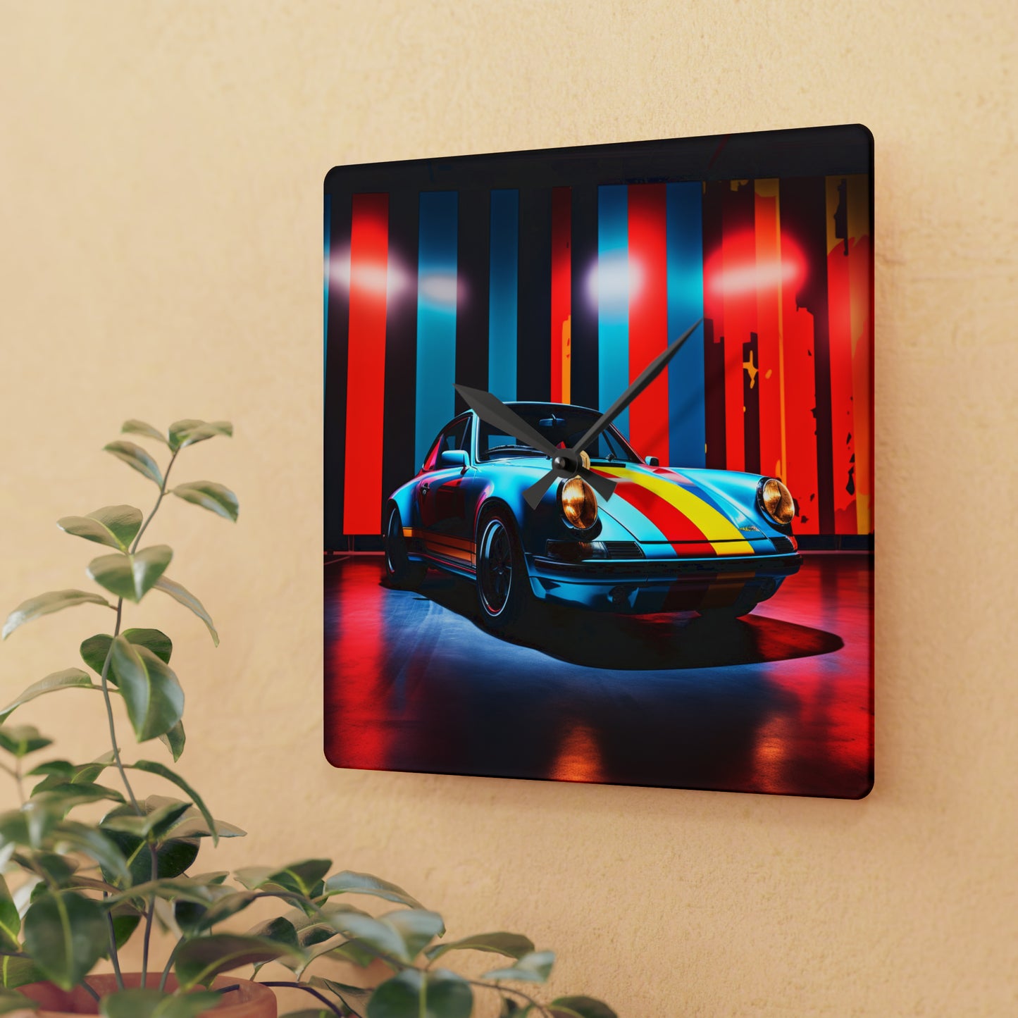 Acrylic Wall Clock Macro American Flag Porsche 3