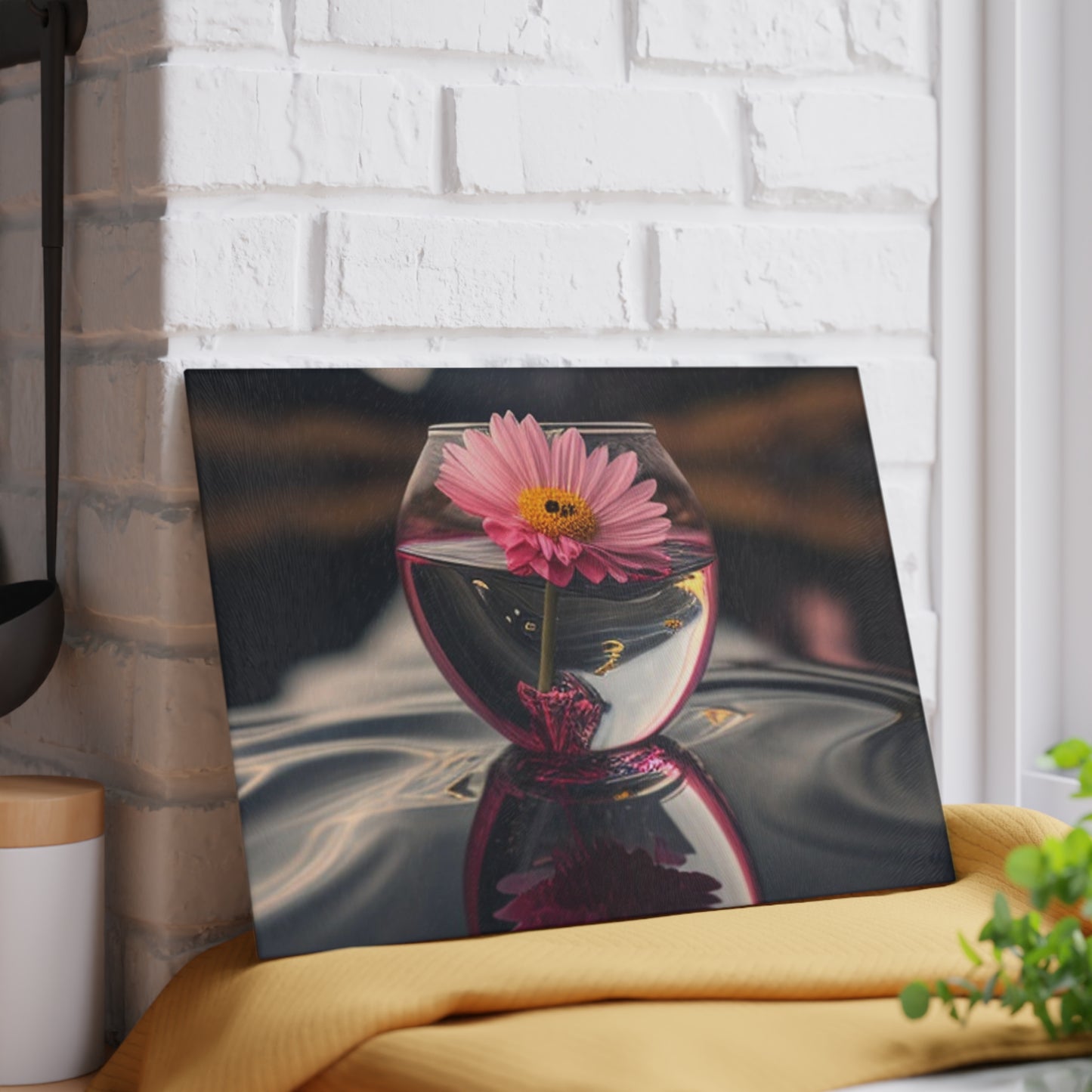 Glass Cutting Board Pink Daisy 1