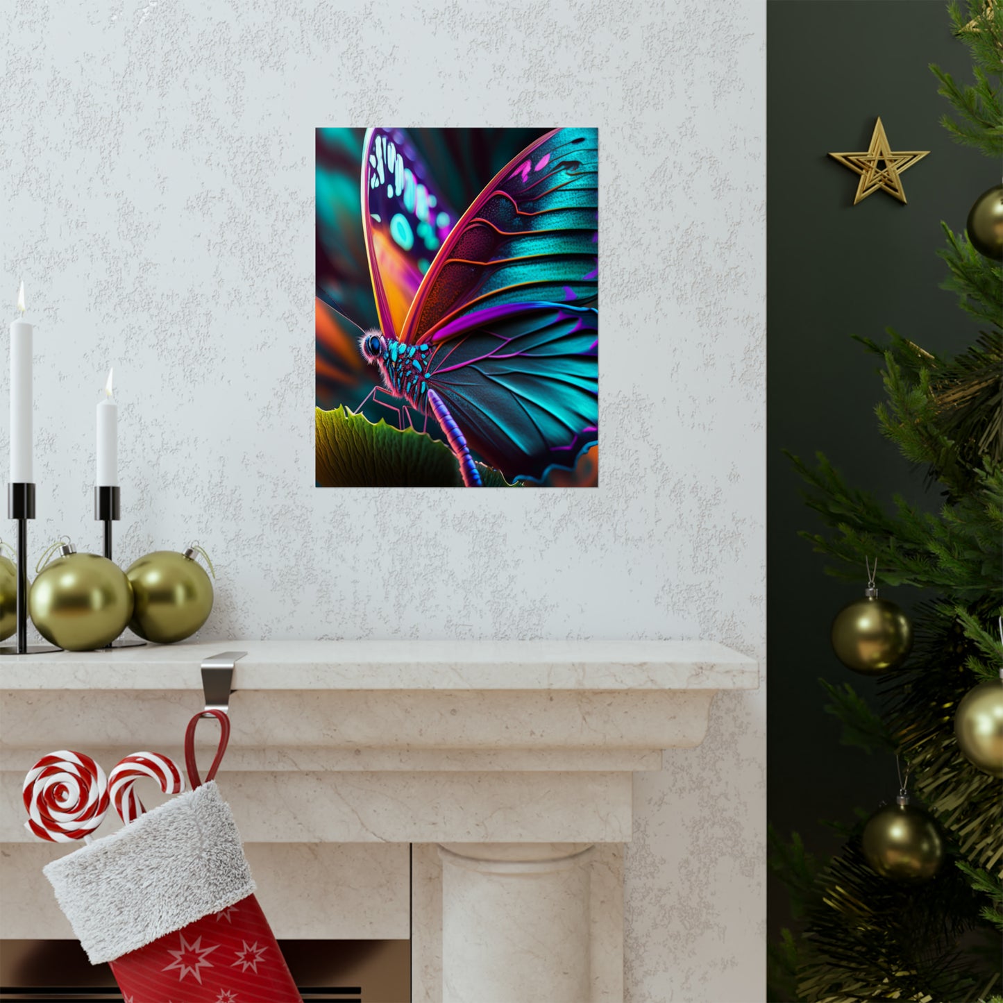 Premium Matte Vertical Posters Neon Butterfly Macro 1