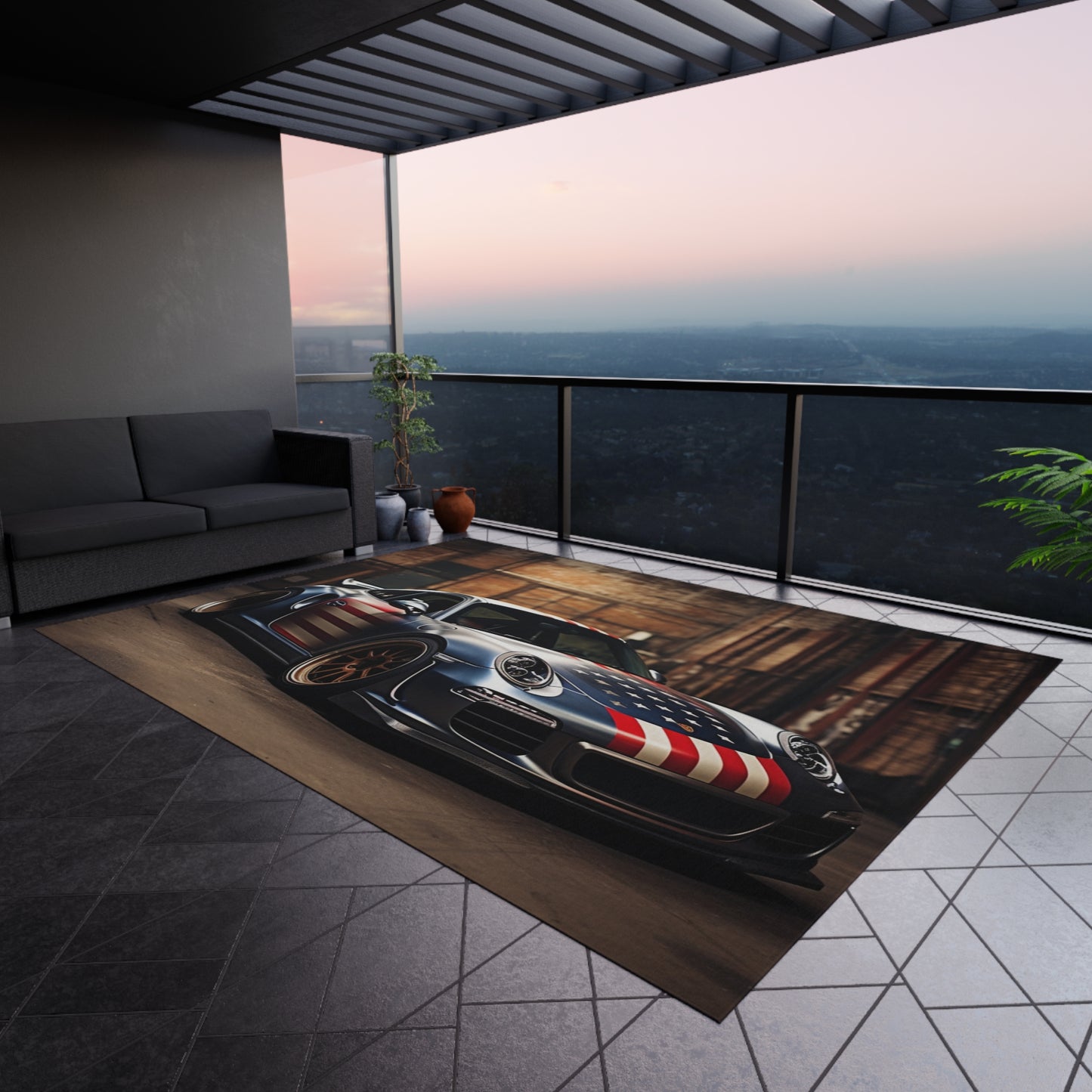 Outdoor Rug  American Flag Porsche 1