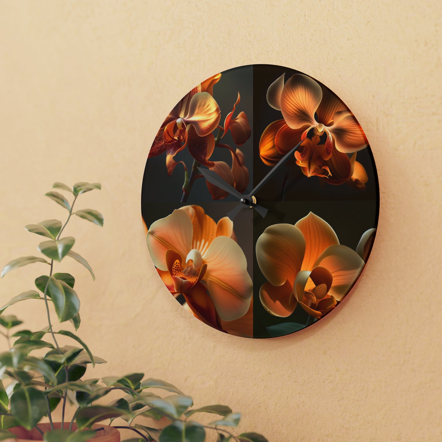 Acrylic Wall Clock Orange Orchid 5