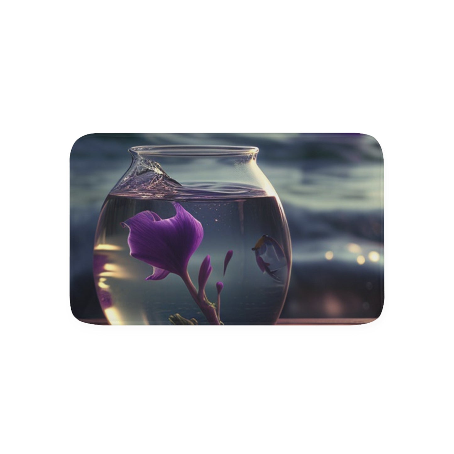 Memory Foam Bath Mat Purple Sweet pea in a vase 1
