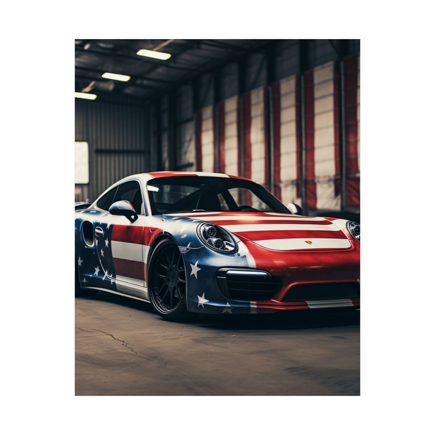 Premium Matte Vertical Posters American Flag Porsche 2